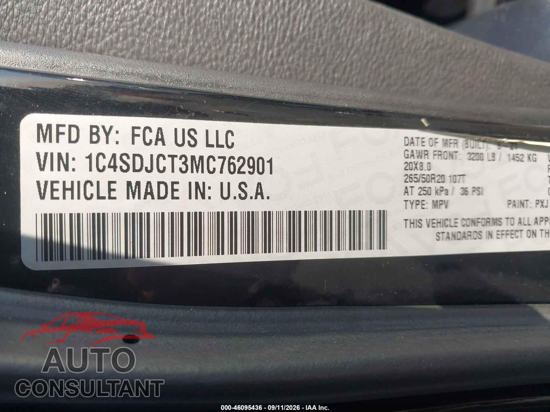 DODGE DURANGO 2021 - 1C4SDJCT3MC762901