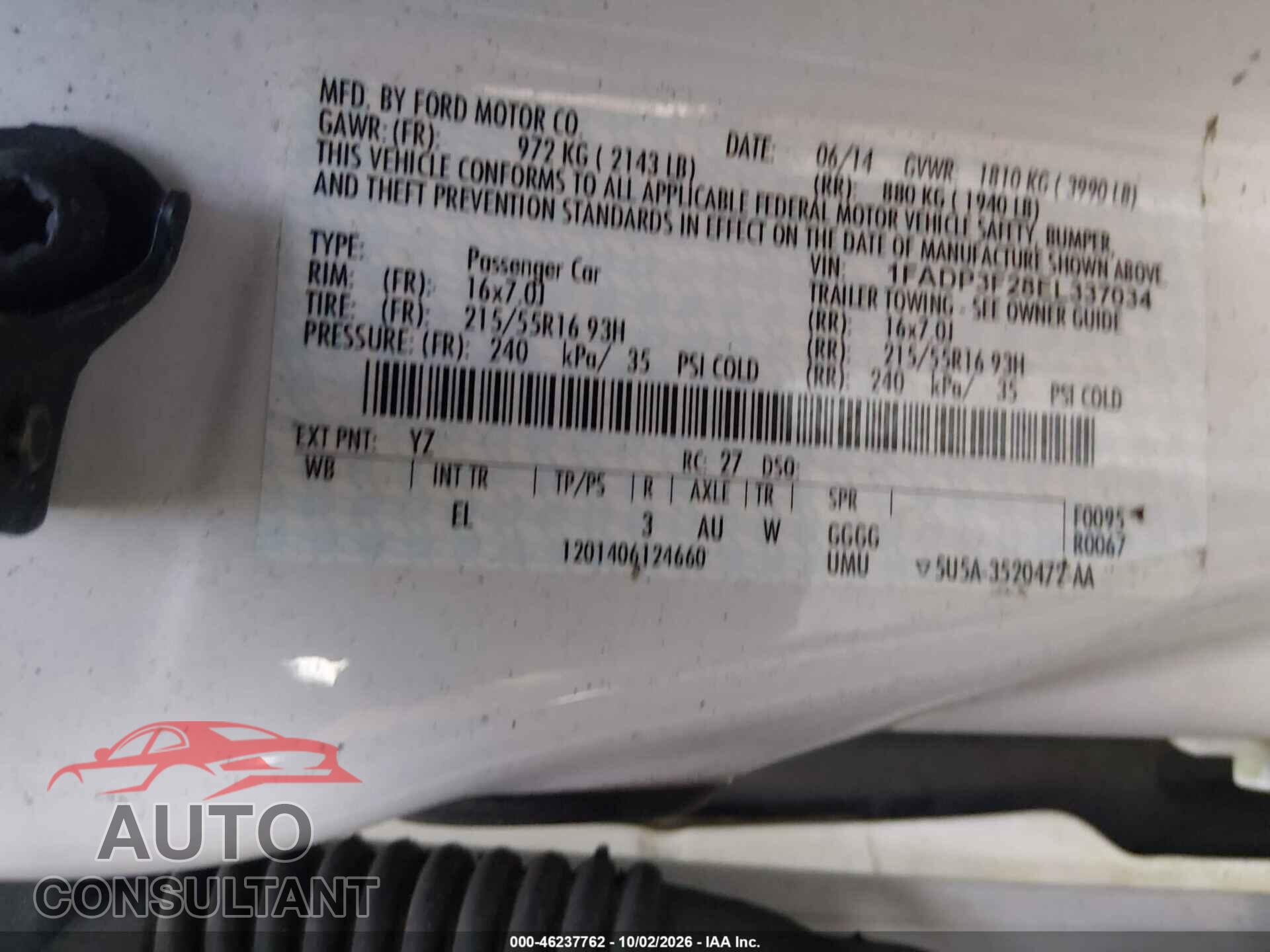FORD FOCUS 2014 - 1FADP3F28EL337034