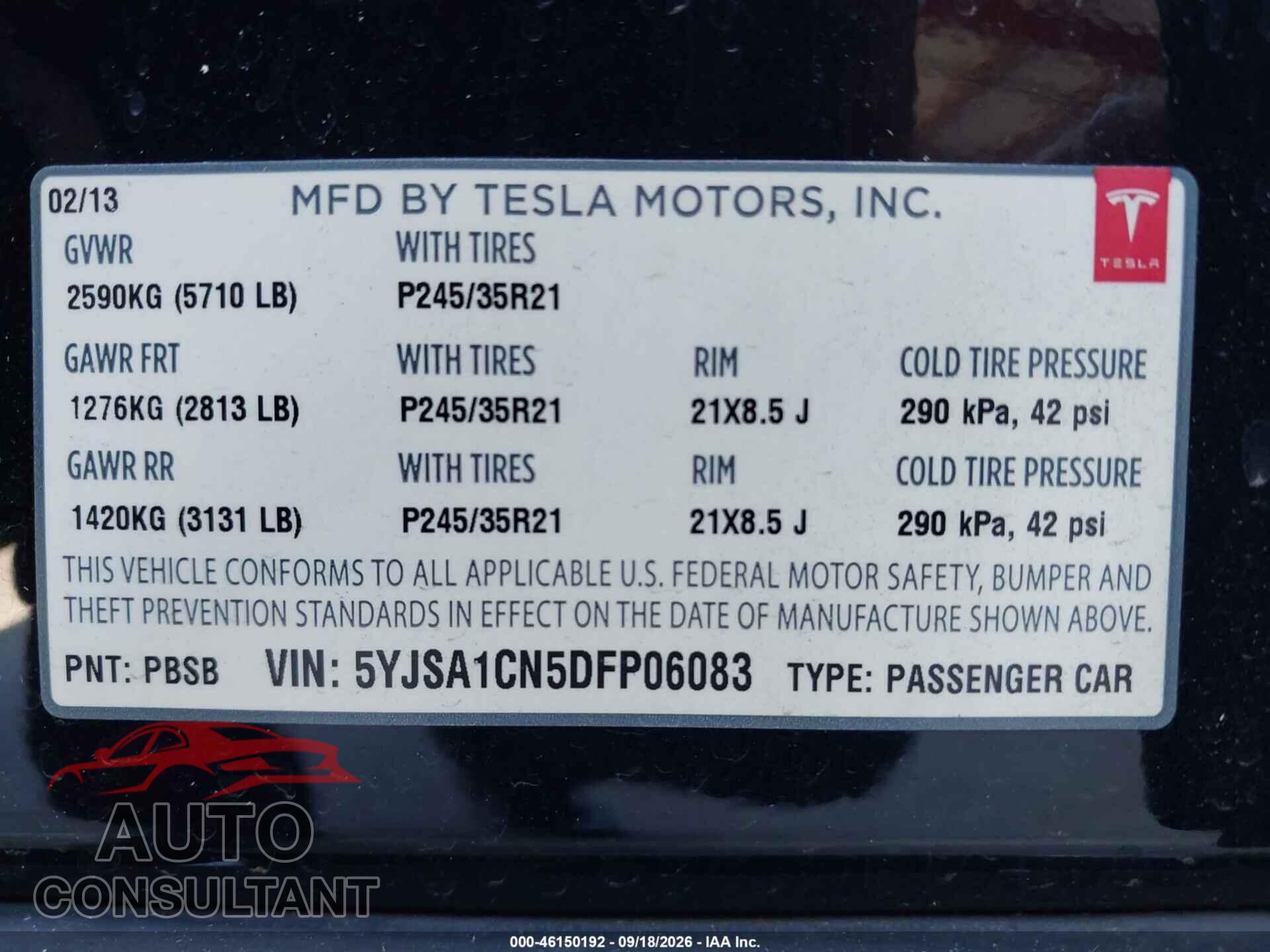 TESLA MODEL S 2013 - 5YJSA1CN5DFP06083