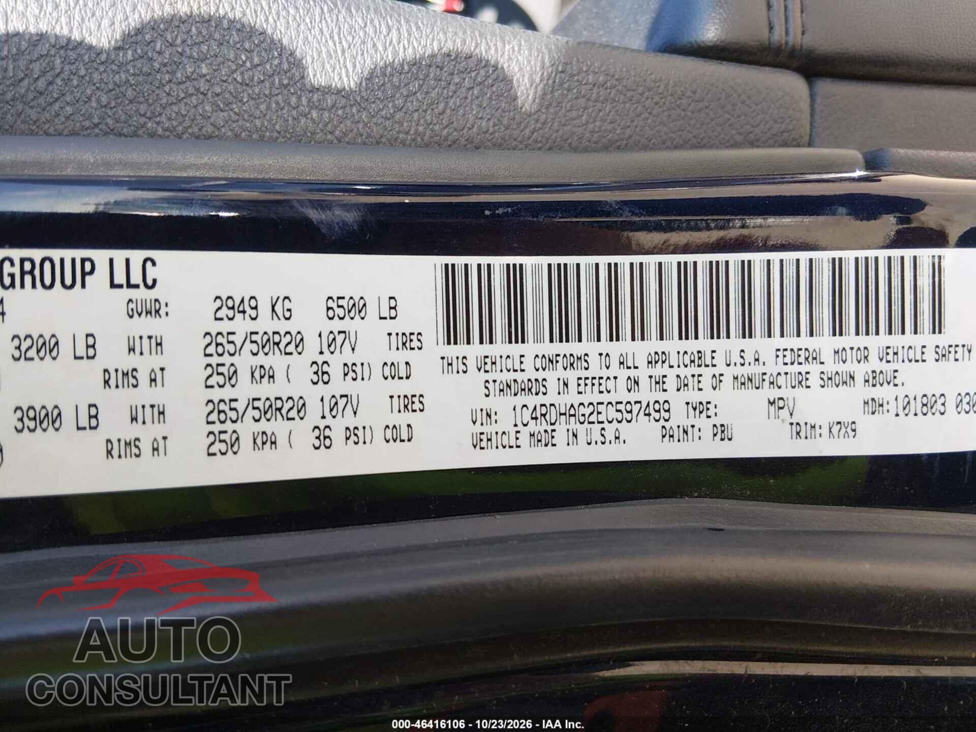DODGE DURANGO 2014 - 1C4RDHAG2EC597499