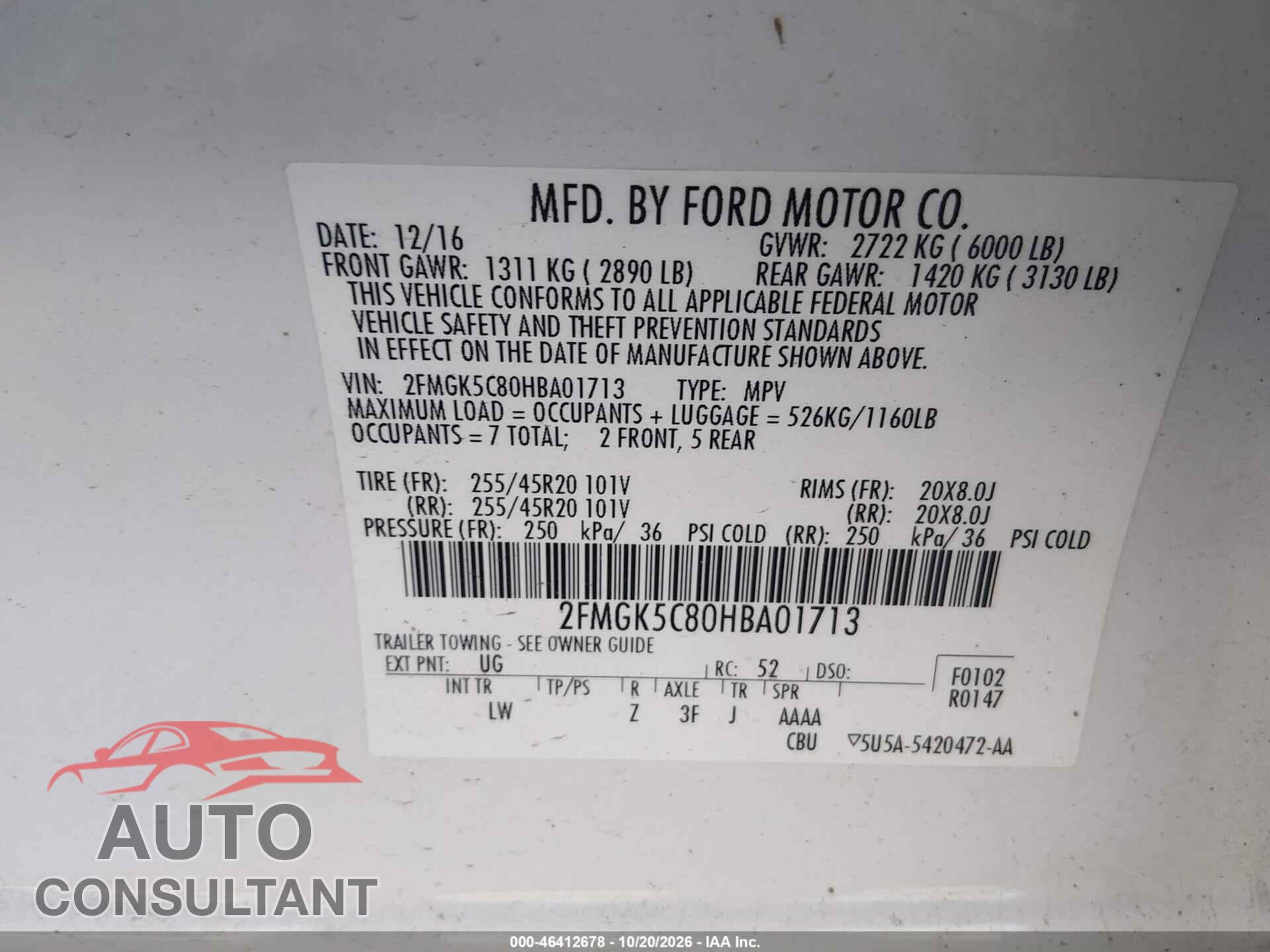 FORD FLEX 2017 - 2FMGK5C80HBA01713