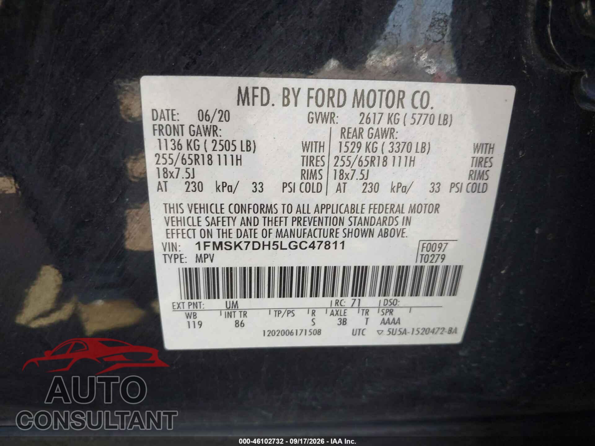 FORD EXPLORER 2020 - 1FMSK7DH5LGC47811