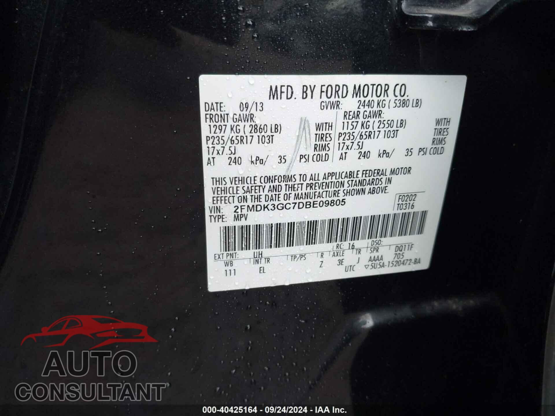 FORD EDGE 2013 - 2FMDK3GC7DBE09805