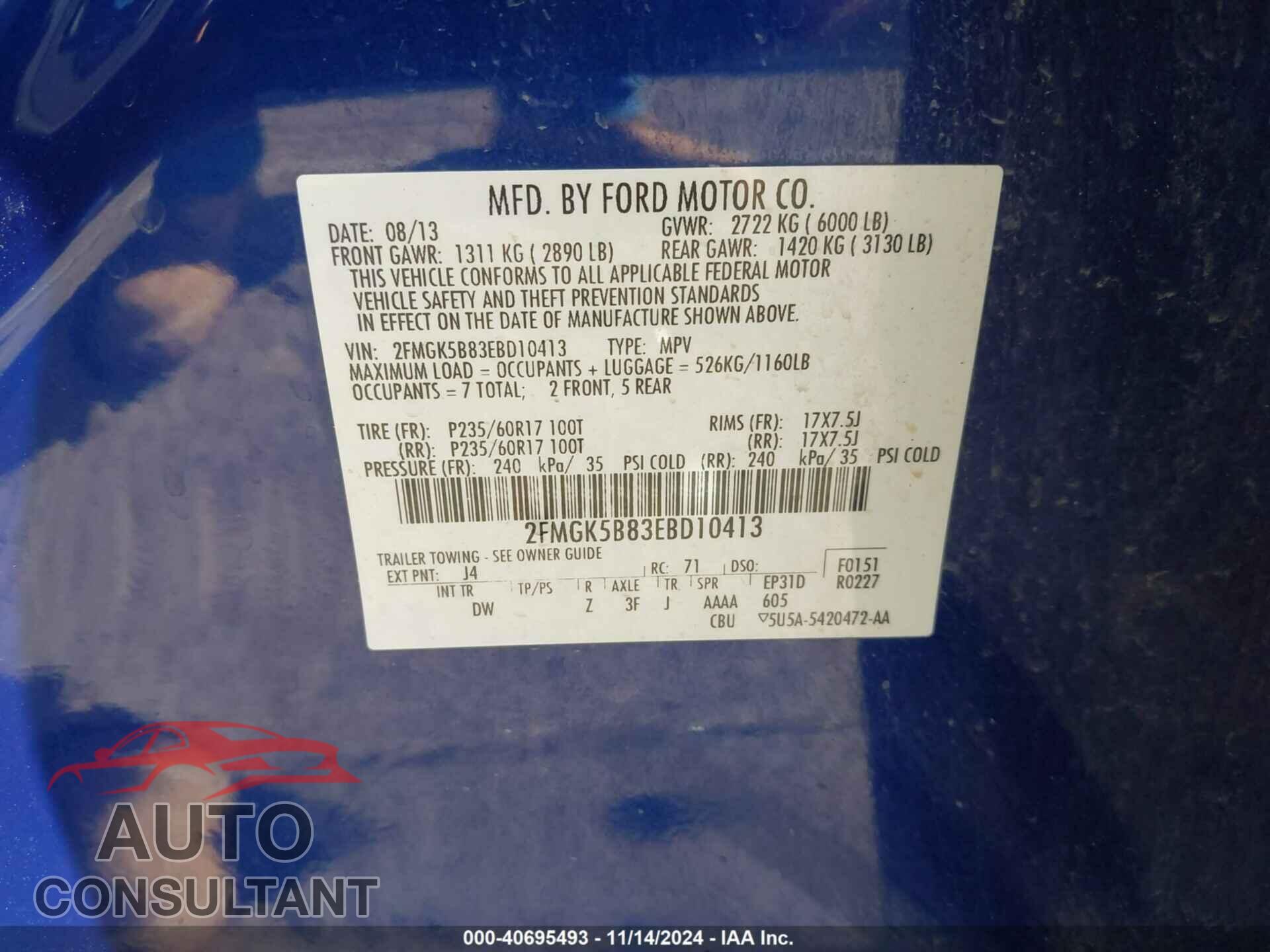 FORD FLEX 2014 - 2FMGK5B83EBD10413