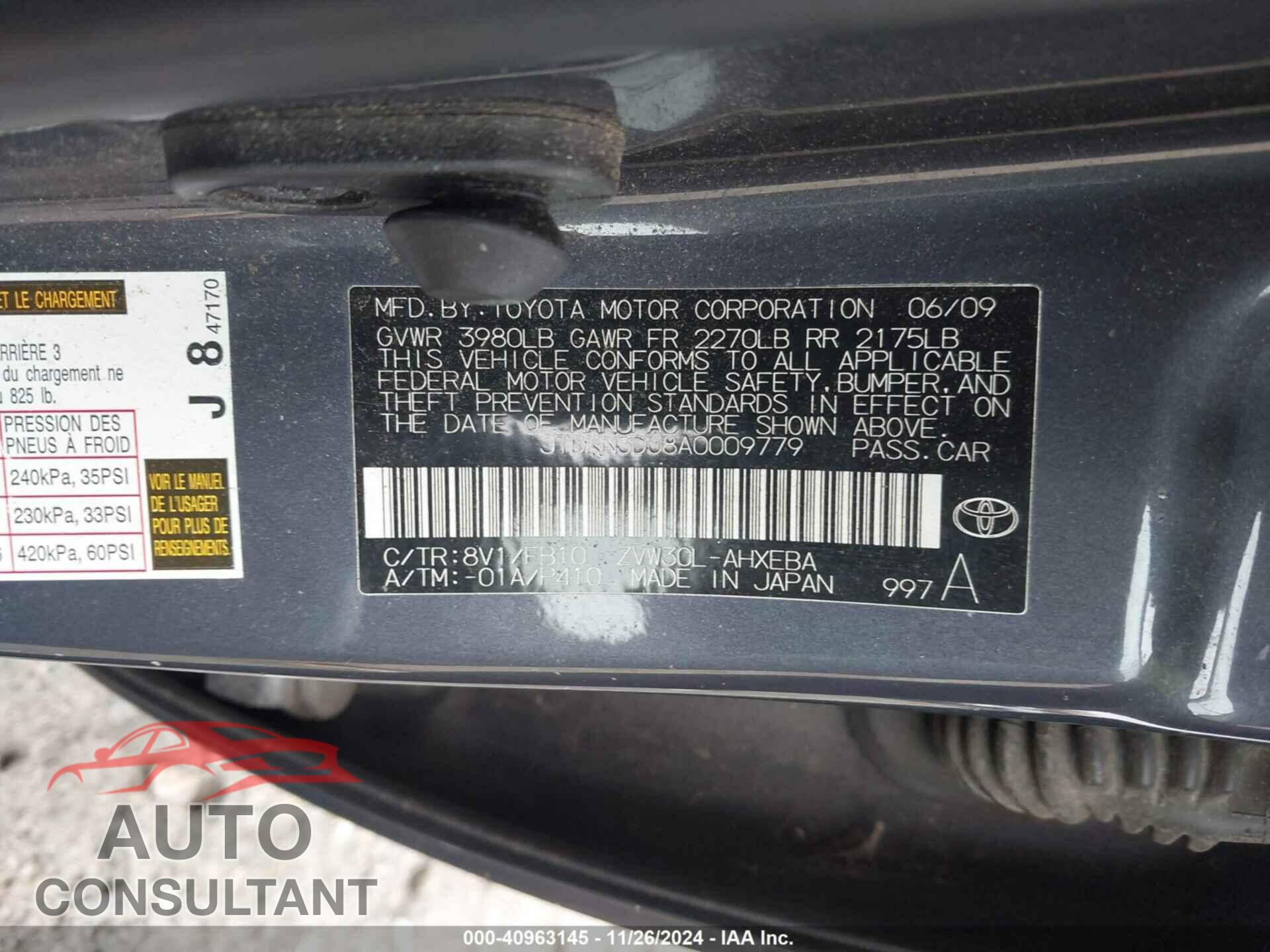 TOYOTA PRIUS 2010 - JTDKN3DU8A0009779