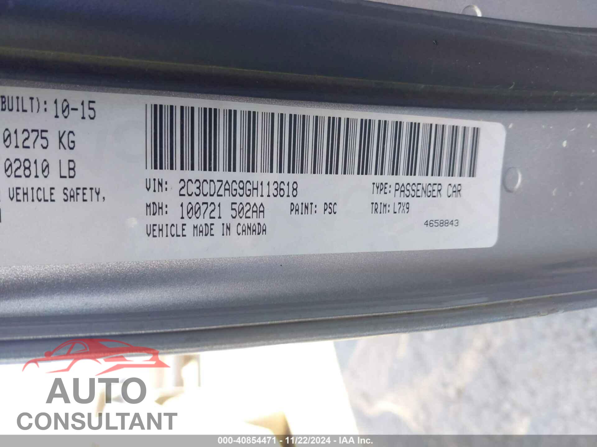 DODGE CHALLENGER 2016 - 2C3CDZAG9GH113618