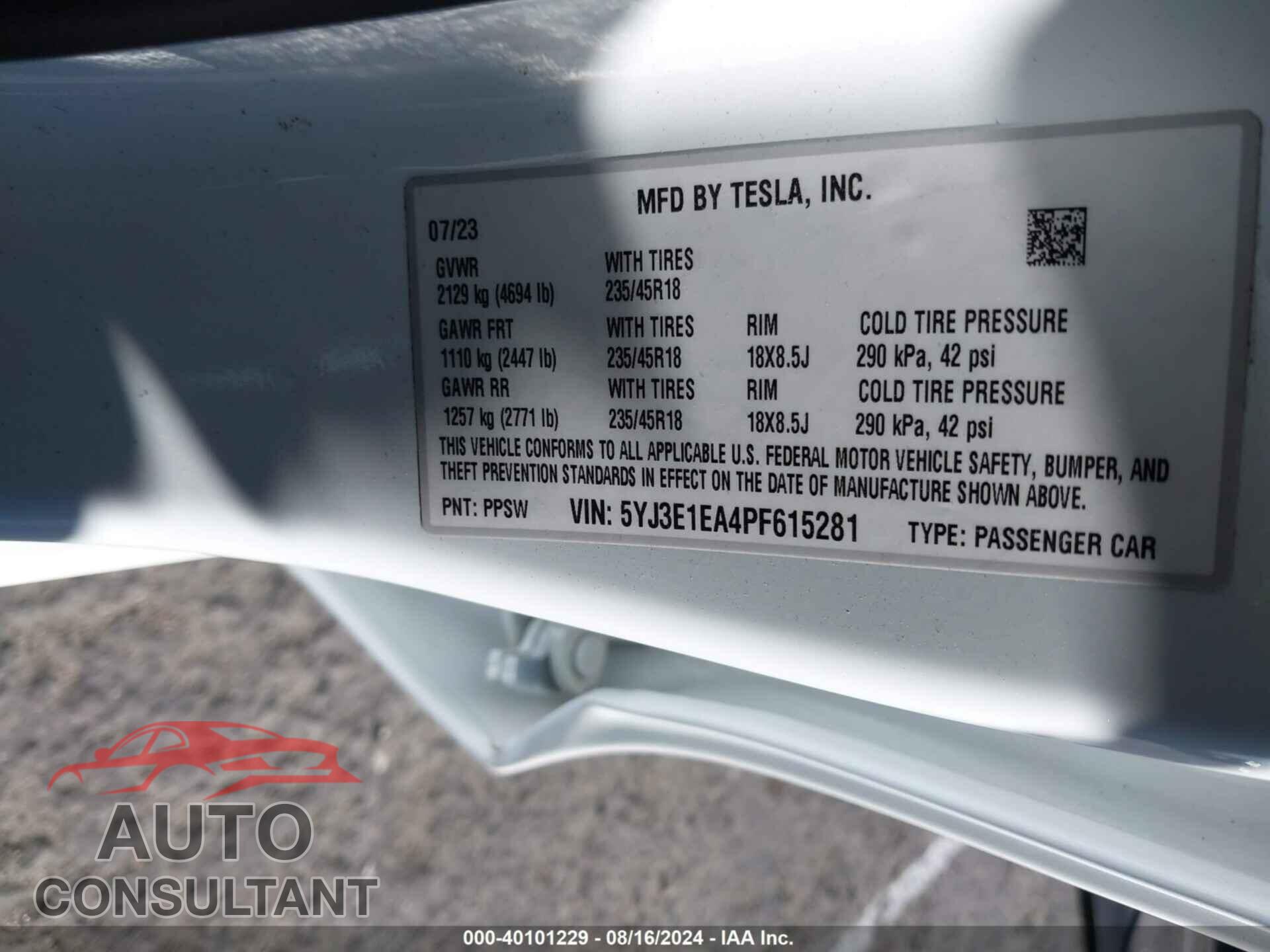 TESLA MODEL 3 2023 - 5YJ3E1EA4PF615281