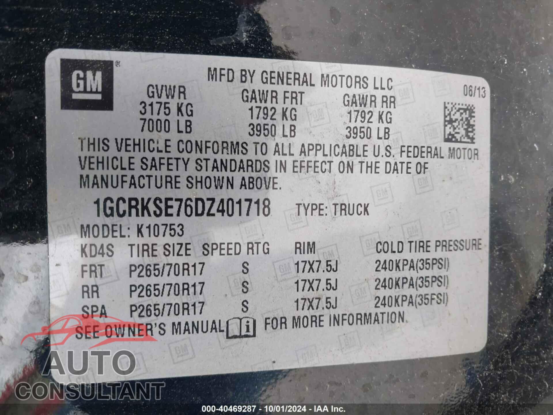 CHEVROLET SILVERADO 1500 2013 - 1GCRKSE76DZ401718