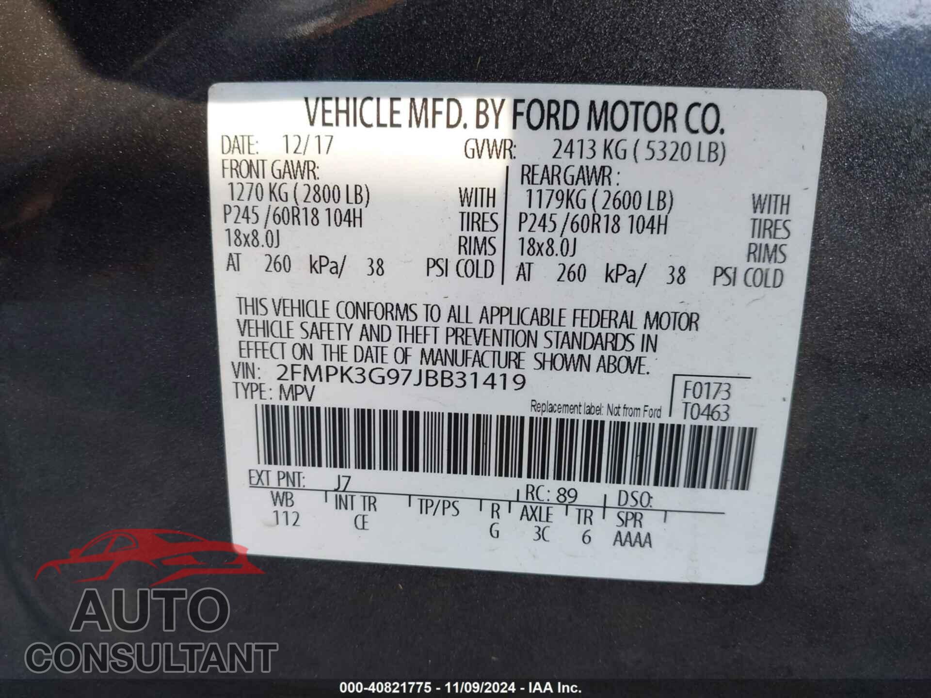 FORD EDGE 2018 - 2FMPK3G97JBB31419