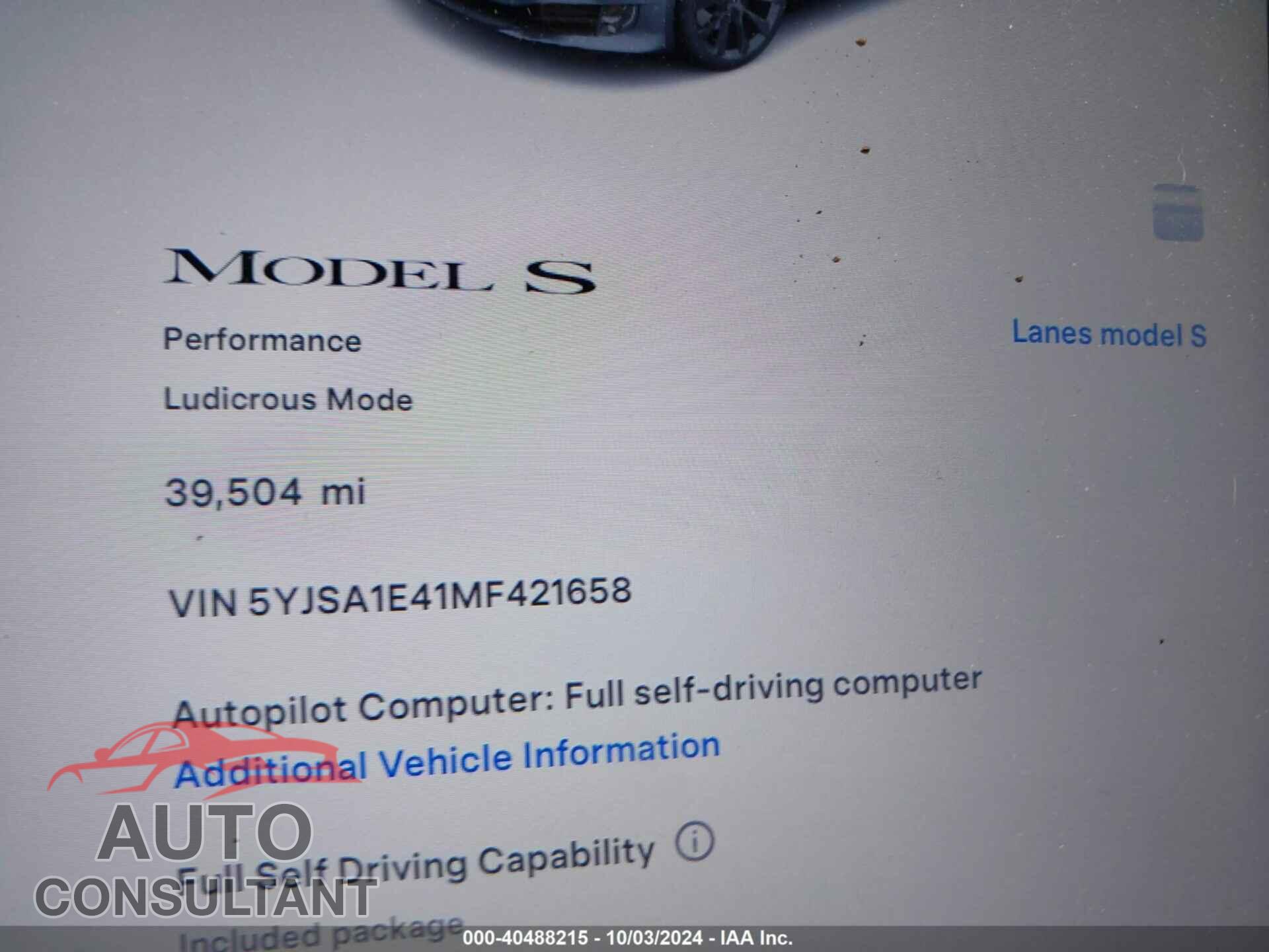 TESLA MODEL S 2021 - 5YJSA1E41MF421658