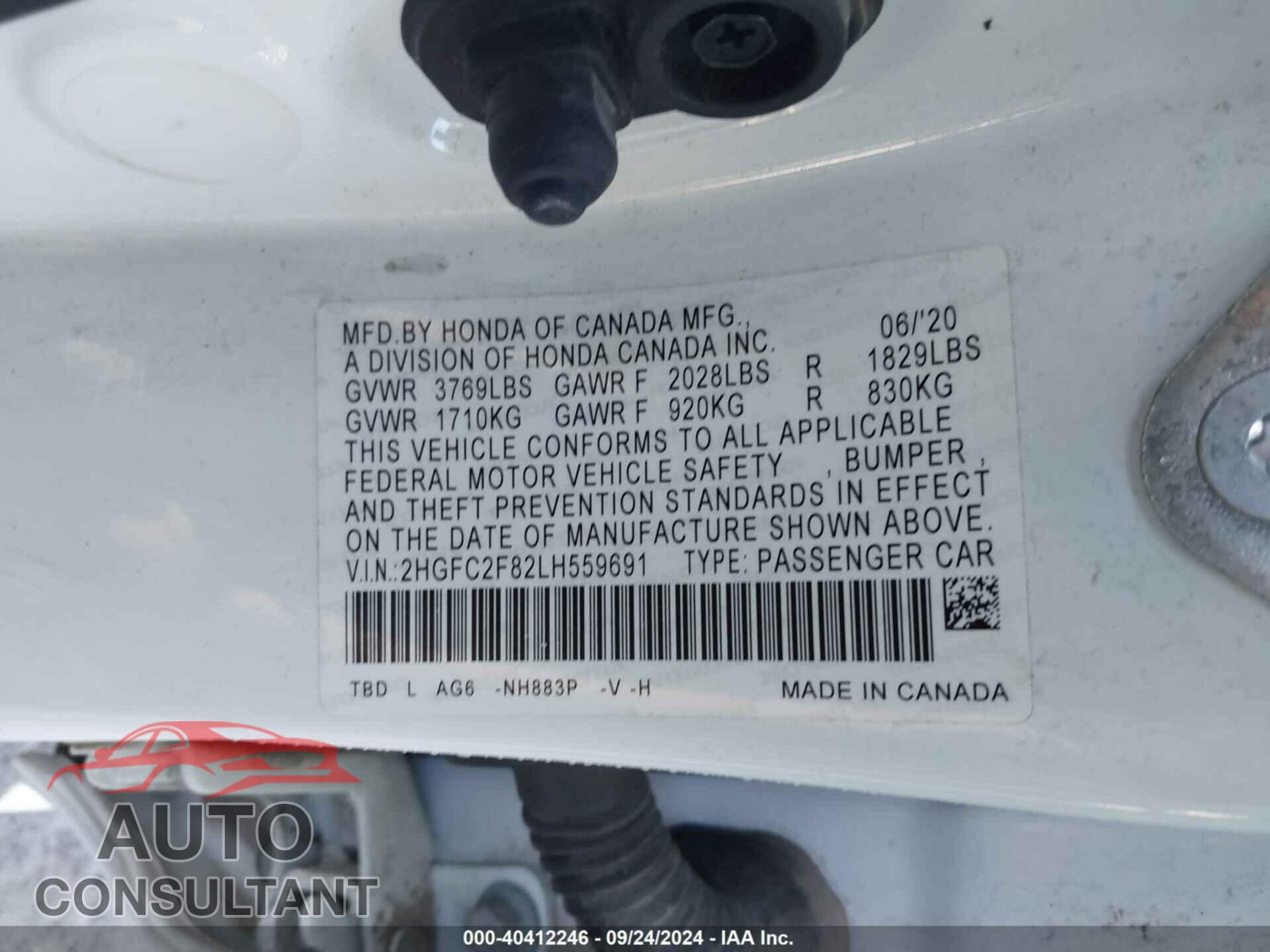 HONDA CIVIC 2020 - 2HGFC2F82LH559691