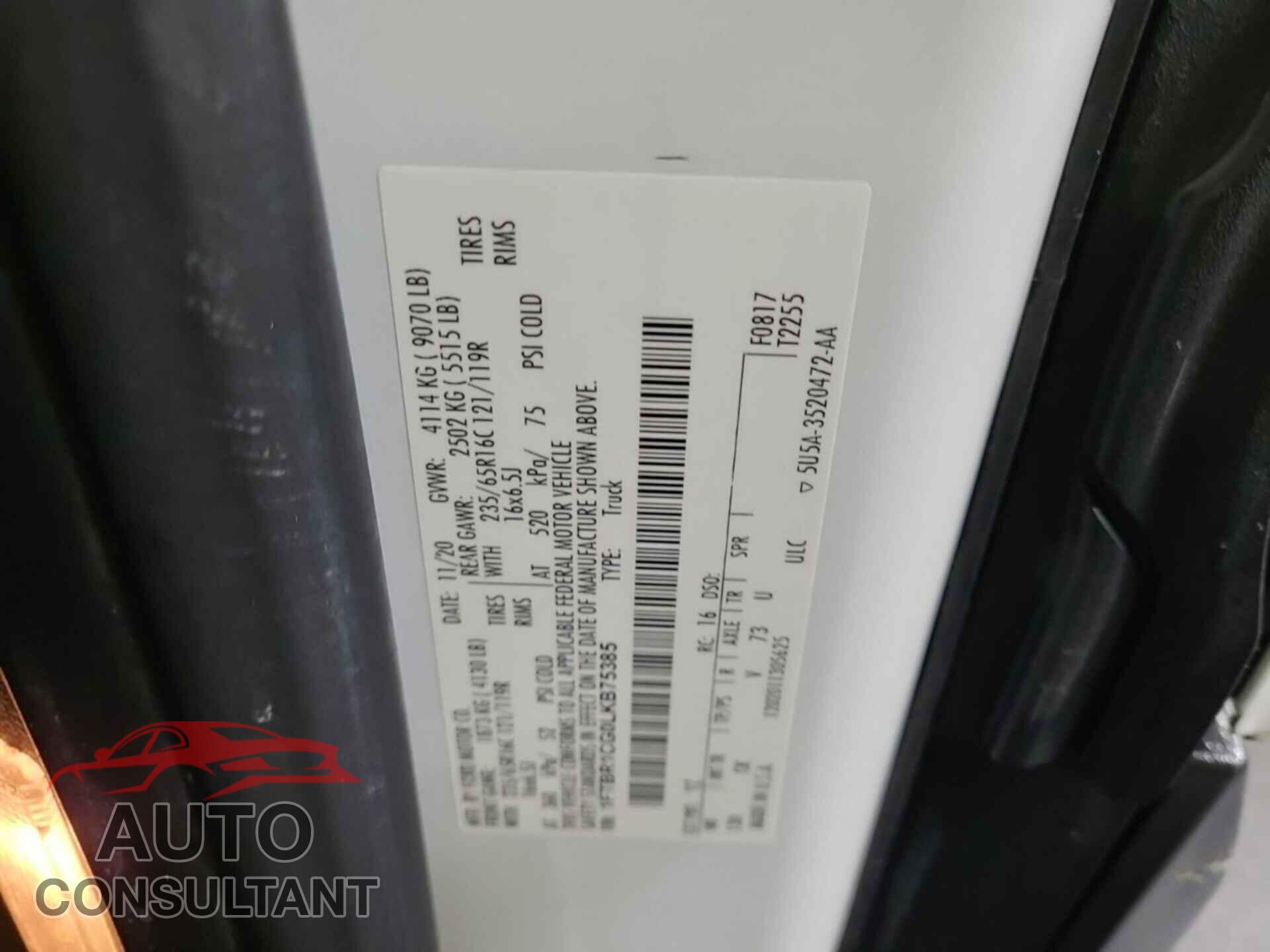 FORD TRANSIT 2020 - 1FTBR1CG0LKB75385