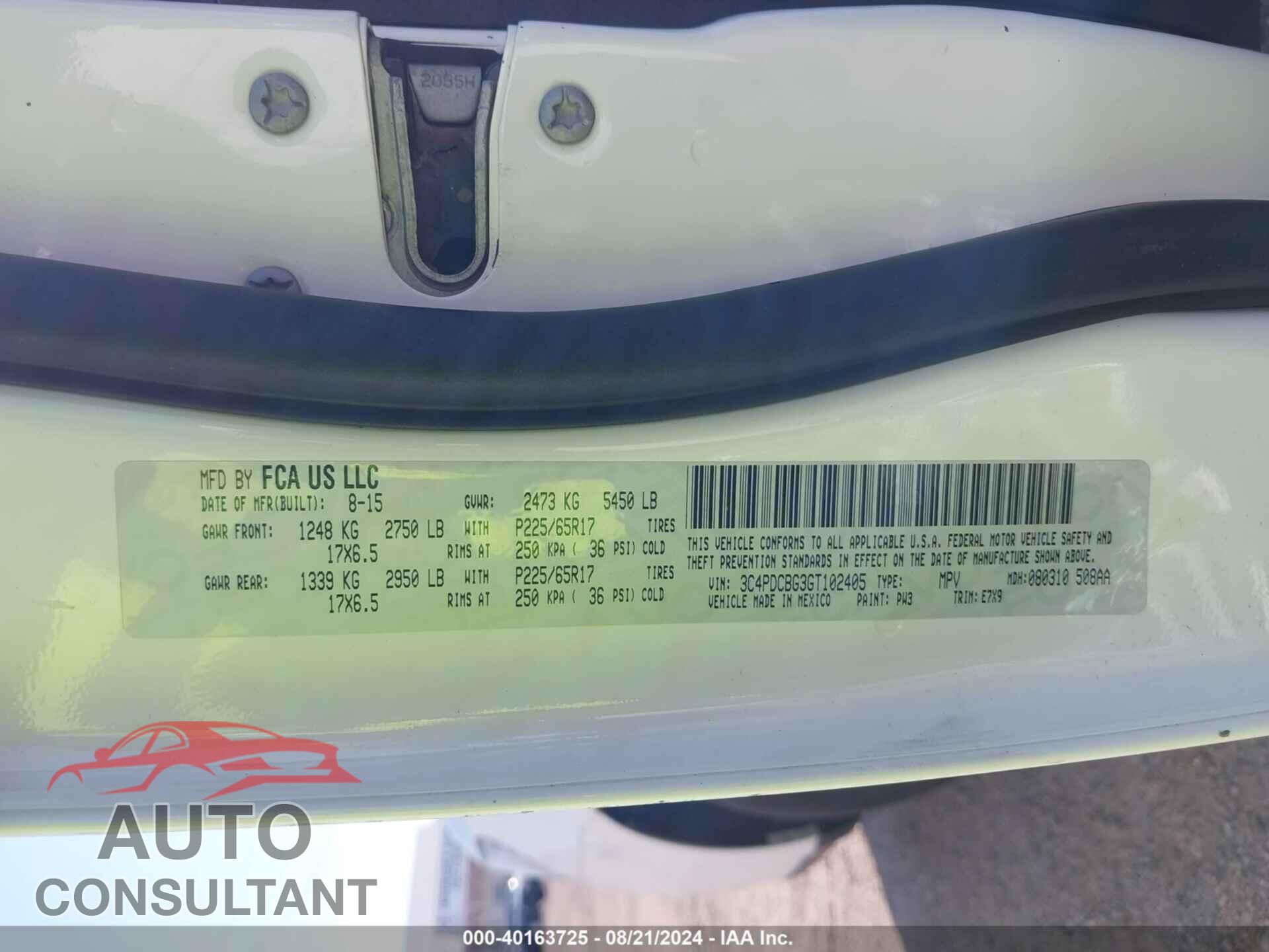DODGE JOURNEY 2016 - 3C4PDCBG3GT102405