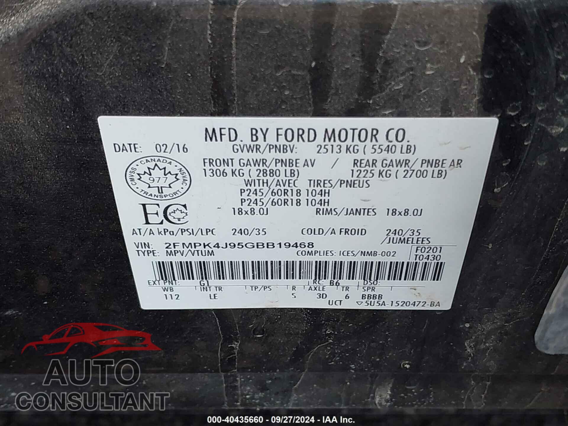 FORD EDGE 2016 - 2FMPK4J95GBB19468