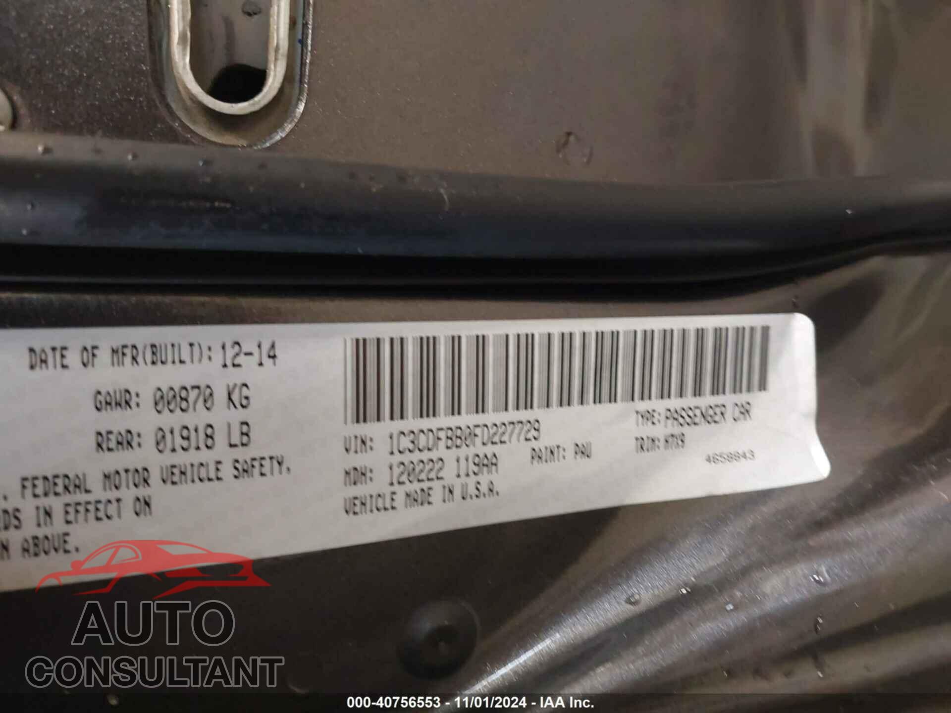 DODGE DART 2015 - 1C3CDFBB0FD227729