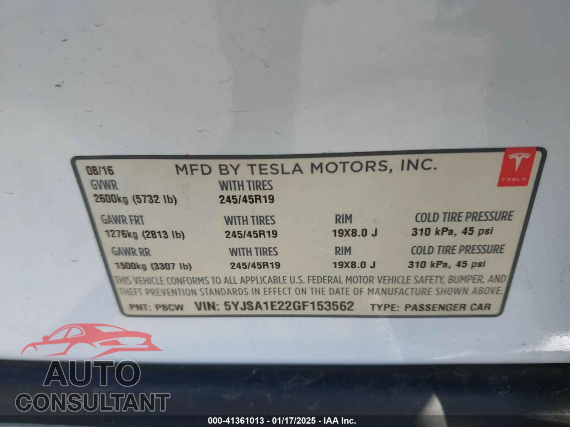 TESLA MODEL S 2016 - 5YJSA1E22GF153562