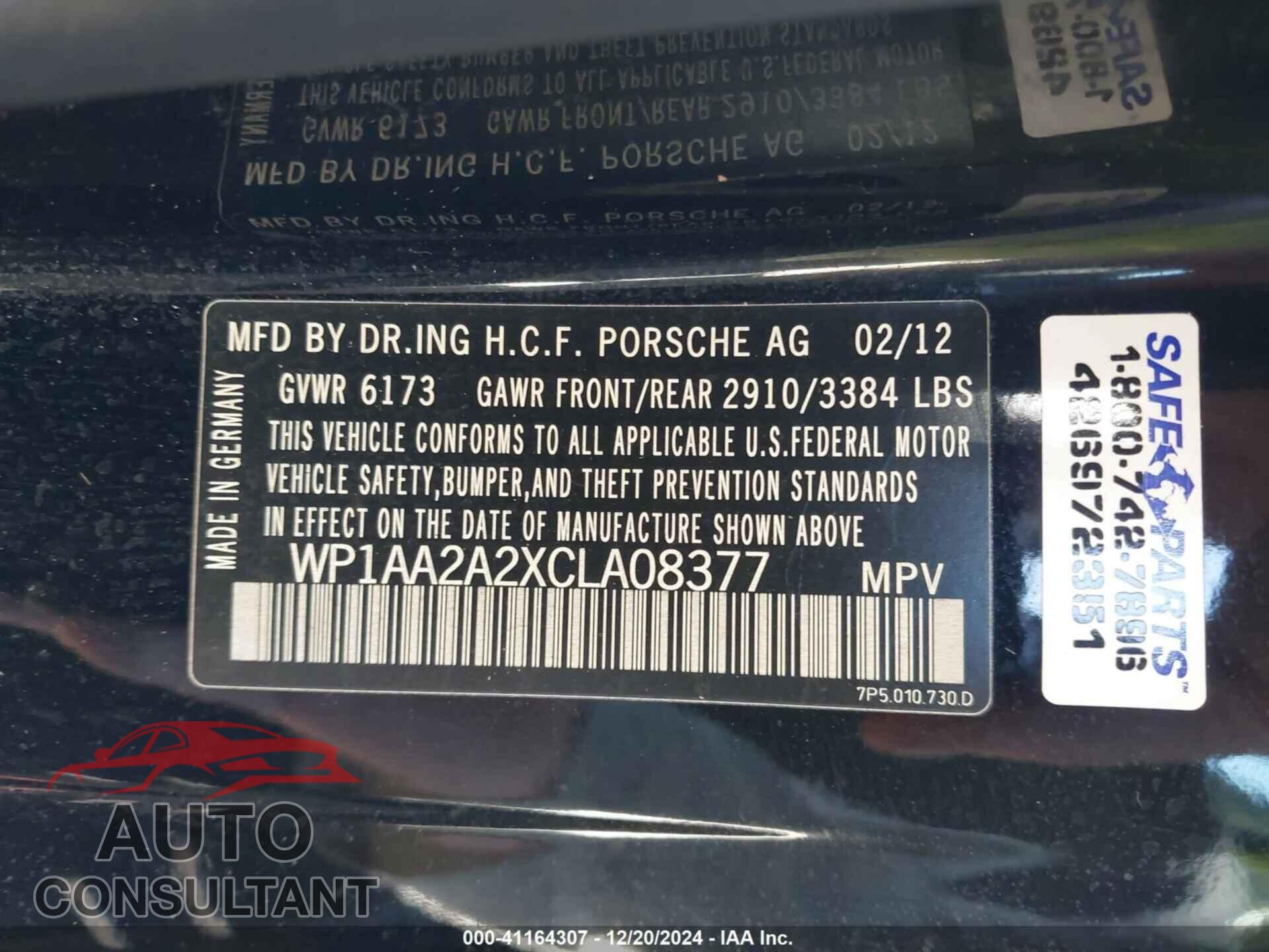 PORSCHE CAYENNE 2012 - WP1AA2A2XCLA08377
