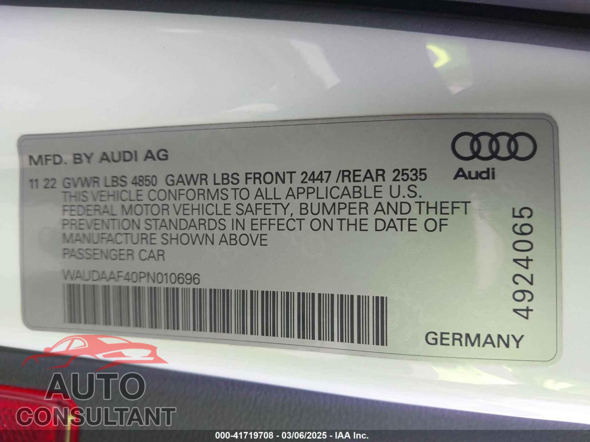 AUDI A4 2023 - WAUDAAF40PN010696