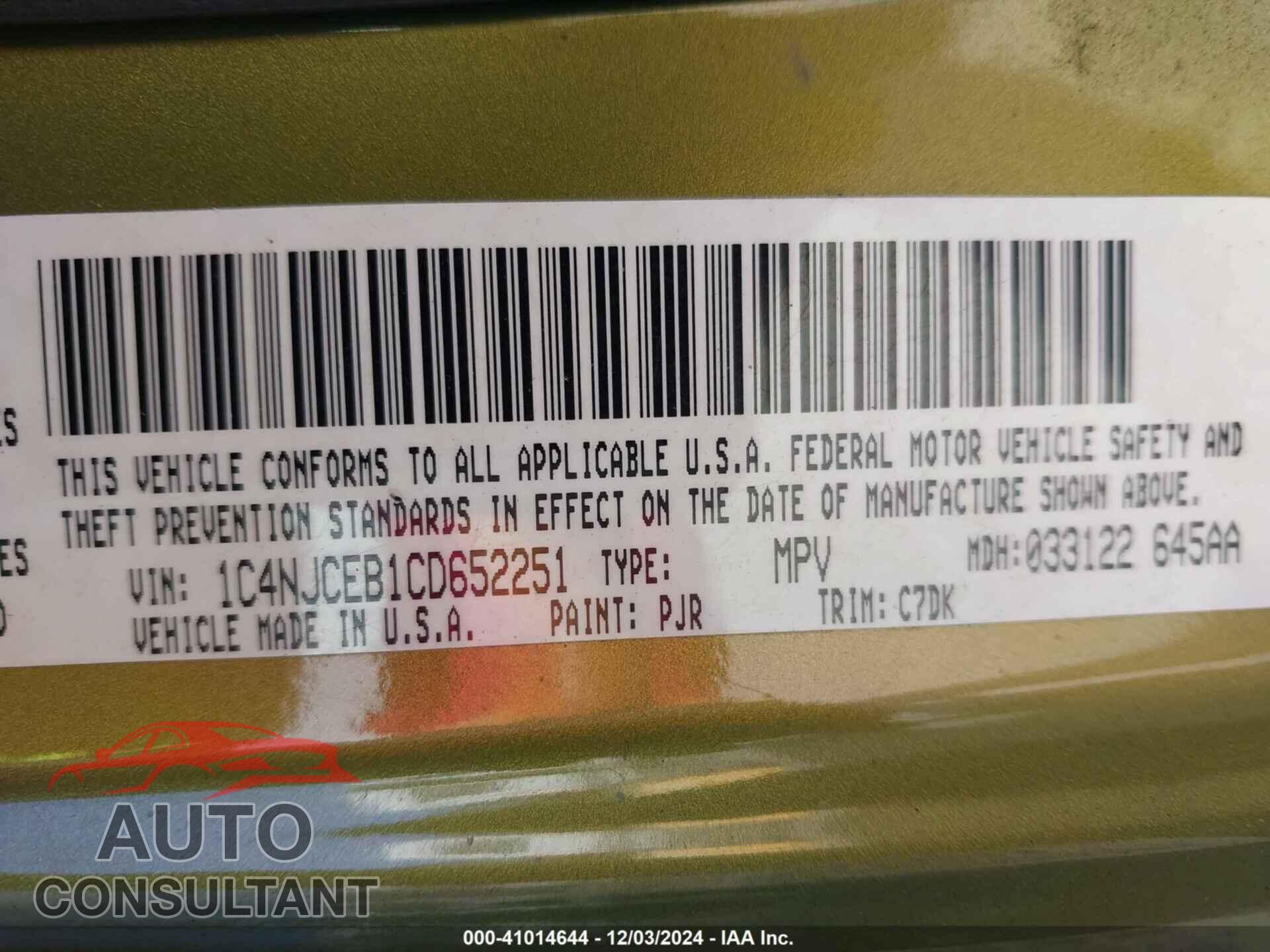 JEEP COMPASS 2012 - 1C4NJCEB1CD652251