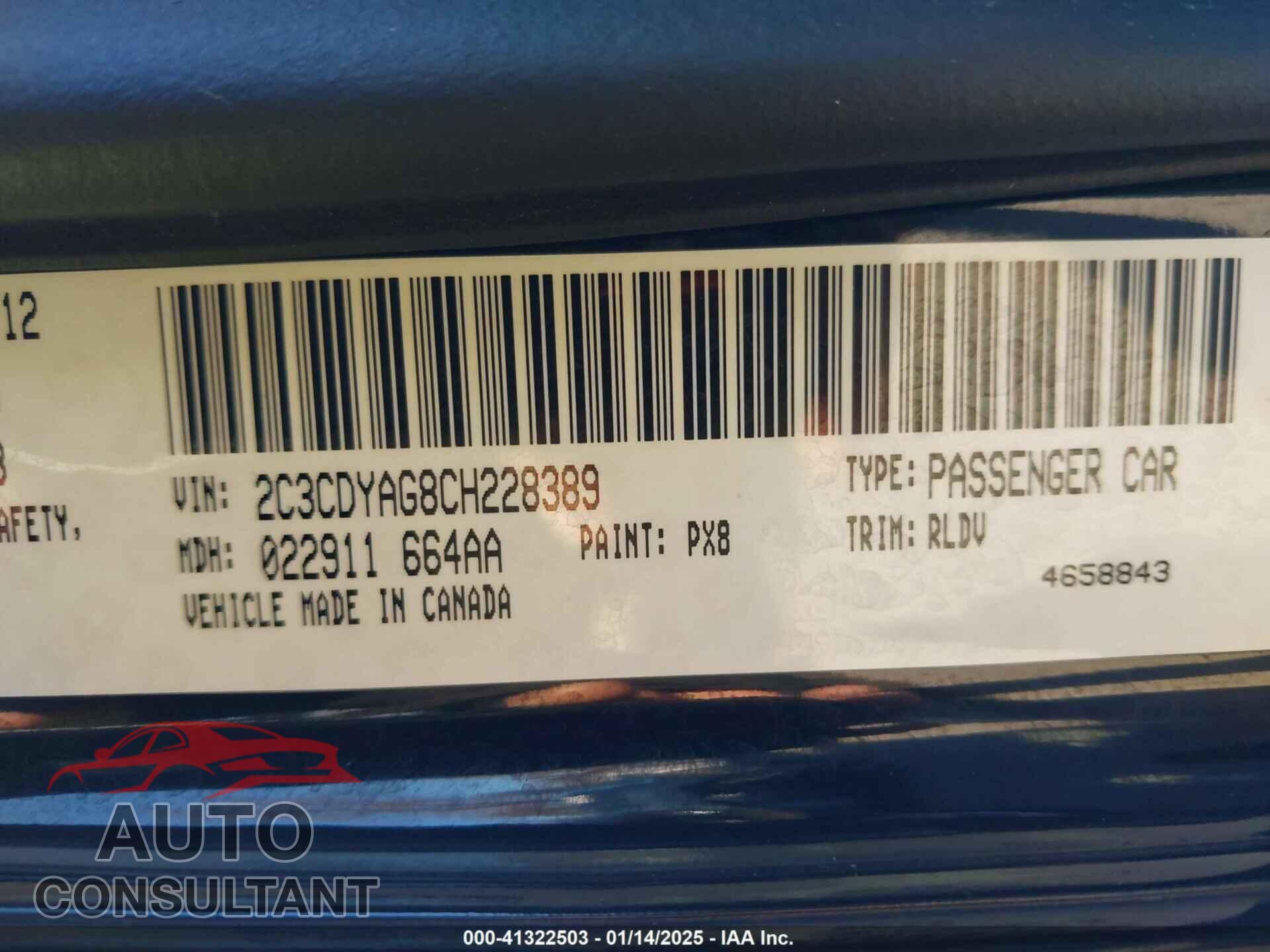DODGE CHALLENGER 2012 - 2C3CDYAG8CH228389