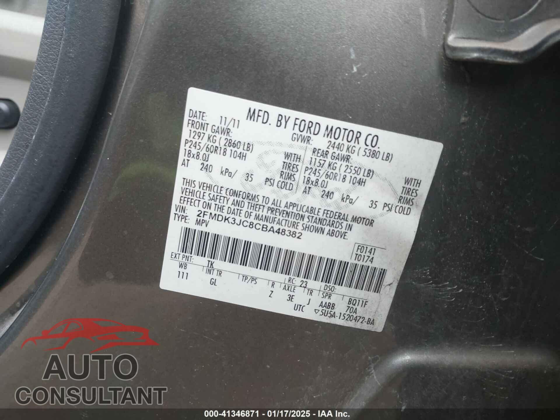 FORD EDGE 2012 - 2FMDK3JC8CBA48382