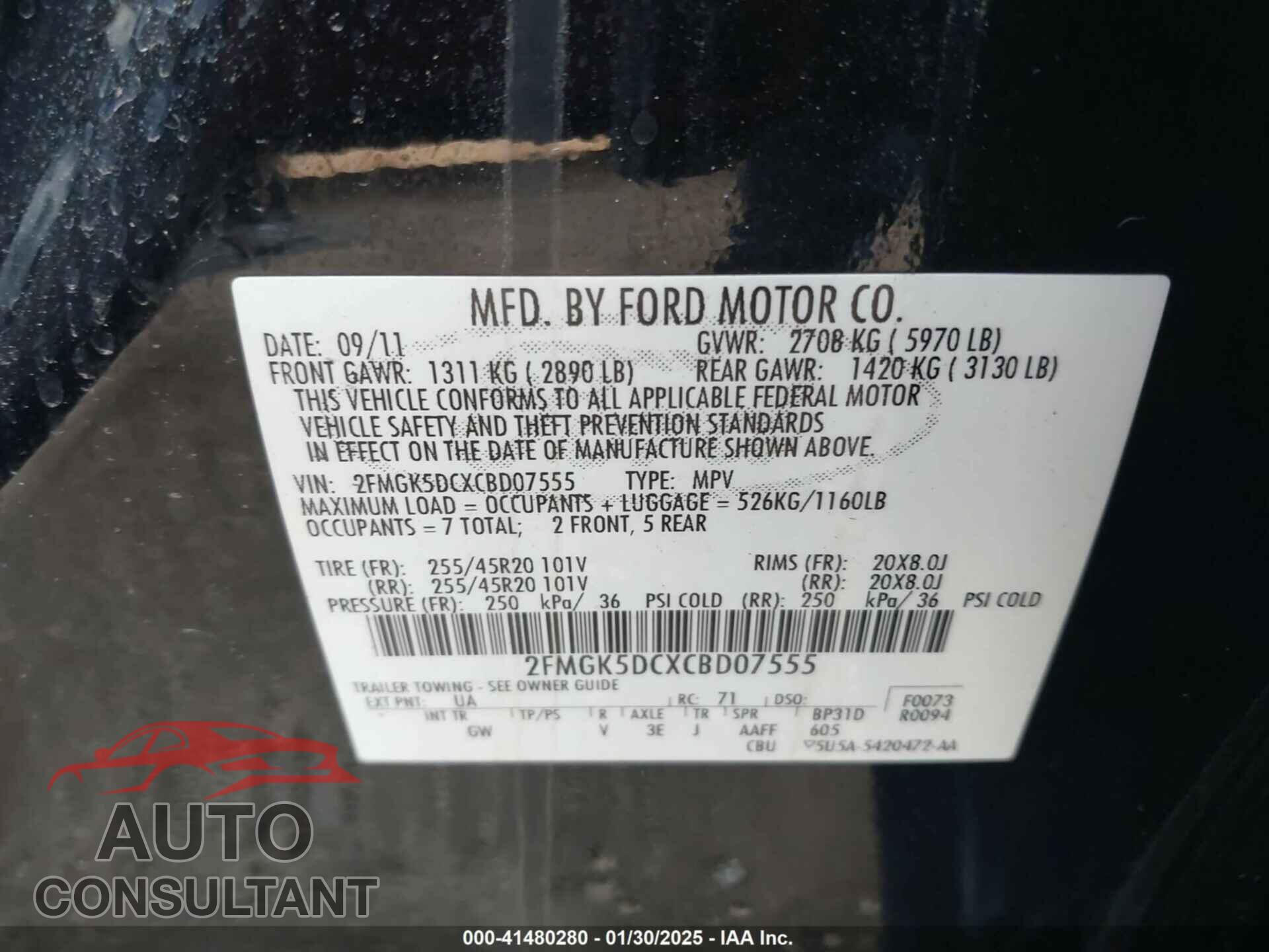 FORD FLEX 2012 - 2FMGK5DCXCBD07555