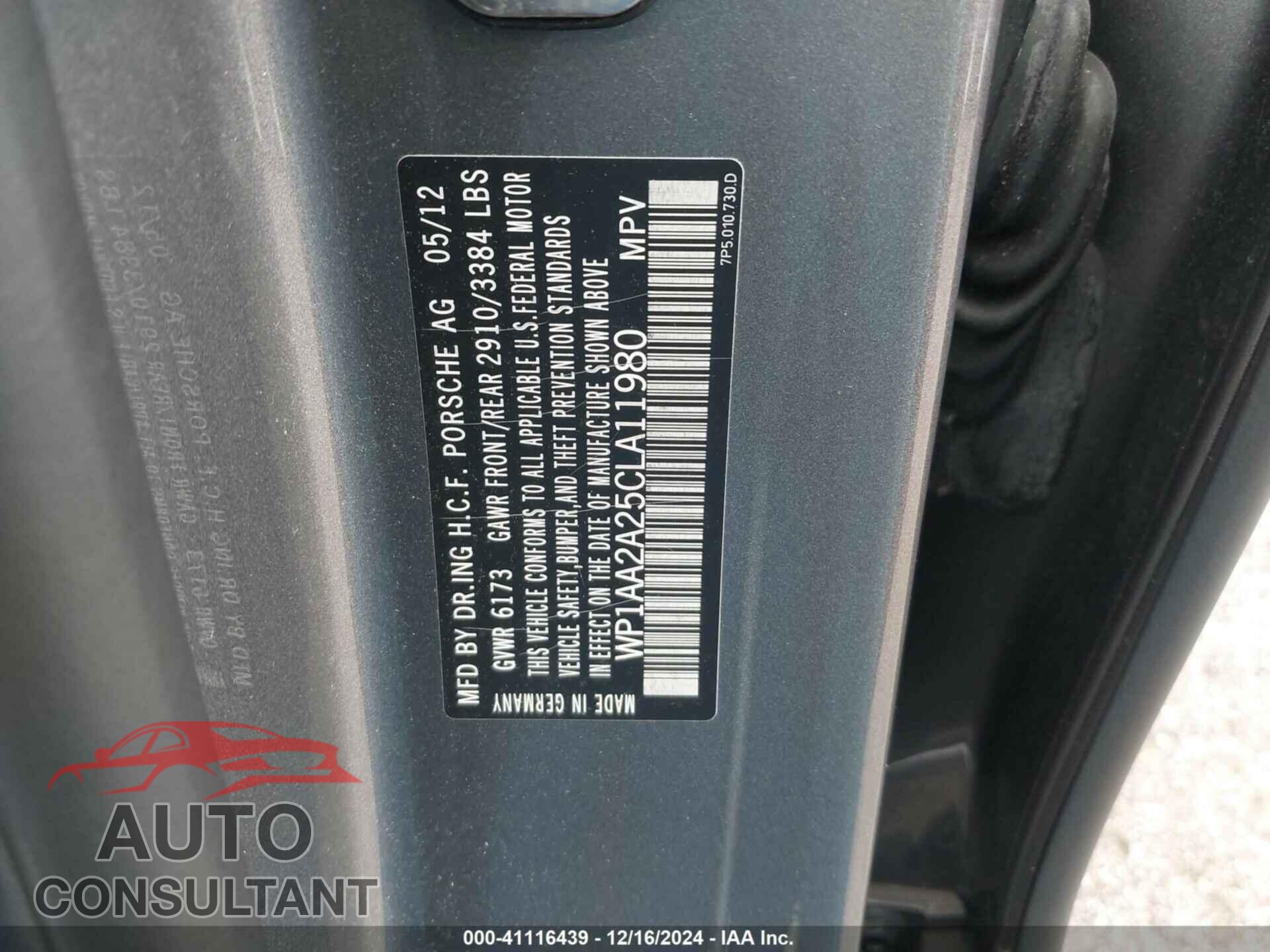 PORSCHE CAYENNE 2012 - WP1AA2A25CLA11980