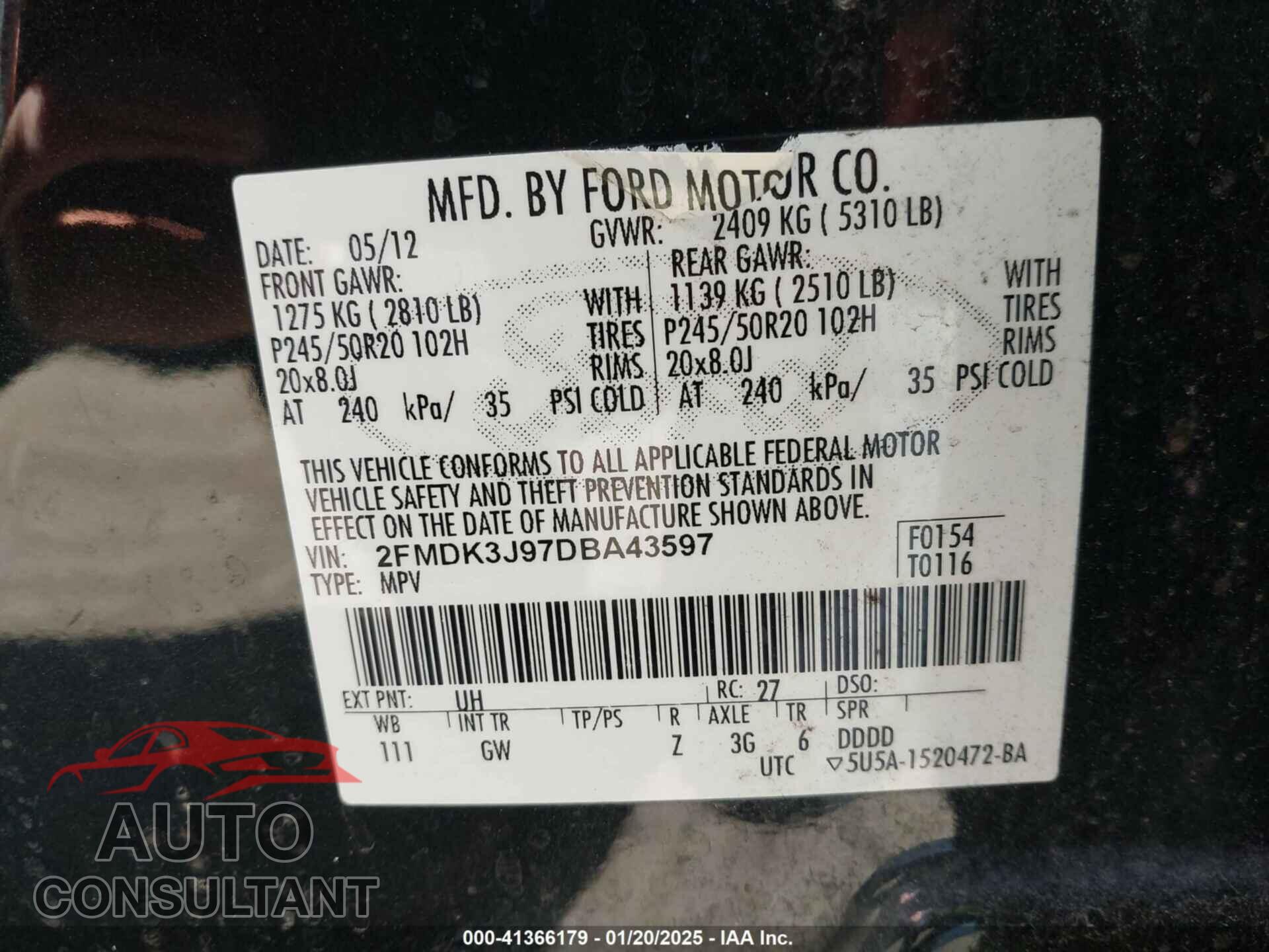 FORD EDGE 2013 - 2FMDK3J97DBA43597