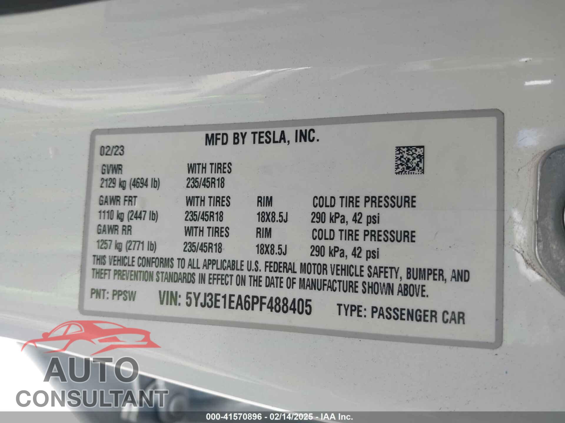TESLA MODEL 3 2023 - 5YJ3E1EA6PF488405