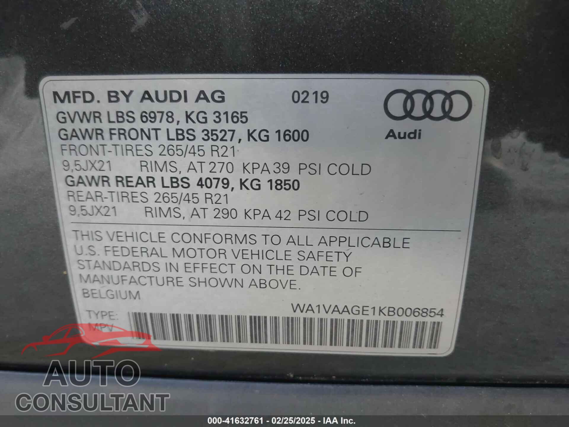 AUDI E-TRON 2019 - WA1VAAGE1KB006854