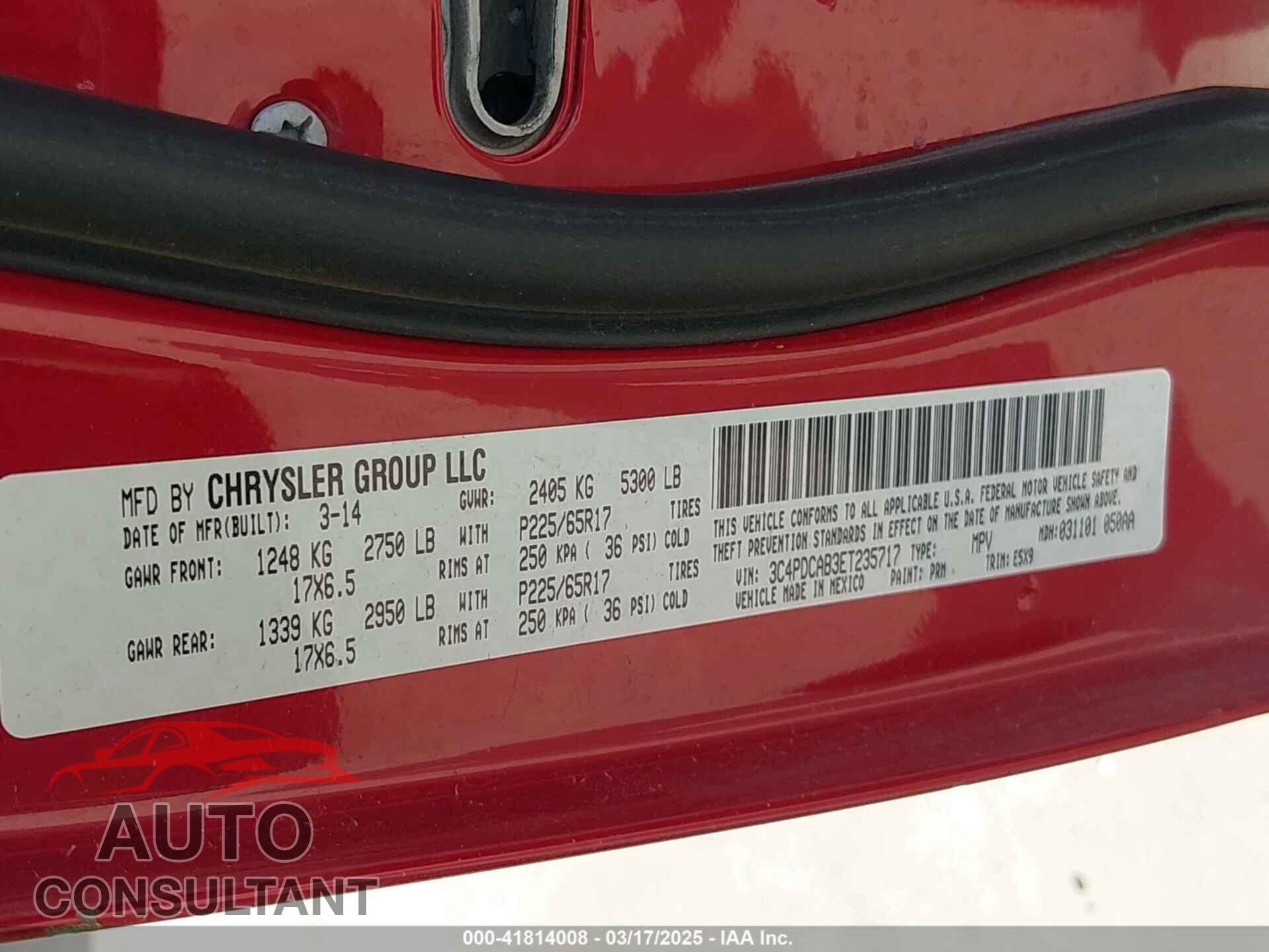 DODGE JOURNEY 2014 - 3C4PDCAB3ET235717