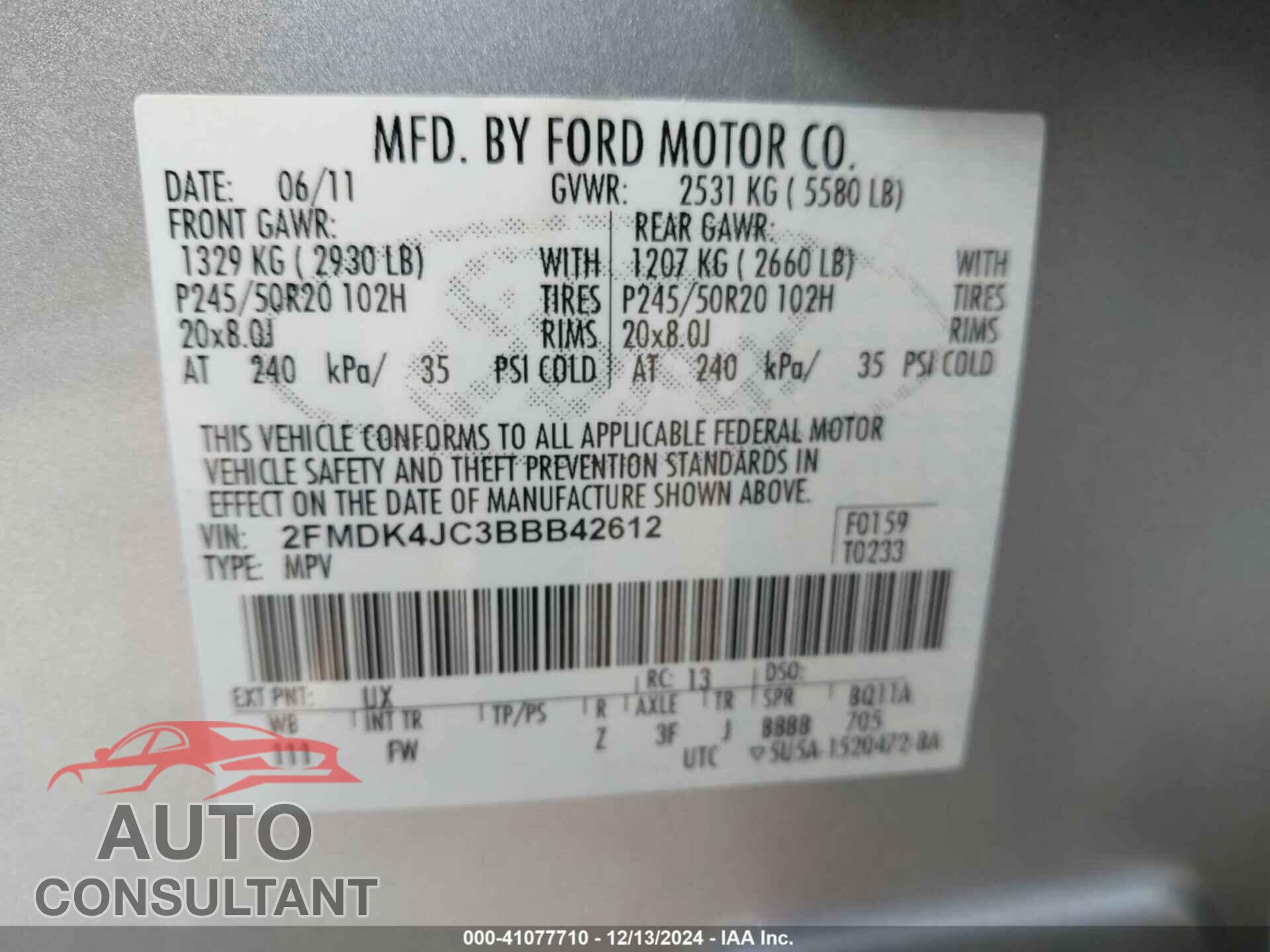 FORD EDGE 2011 - 2FMDK4JC3BBB42612