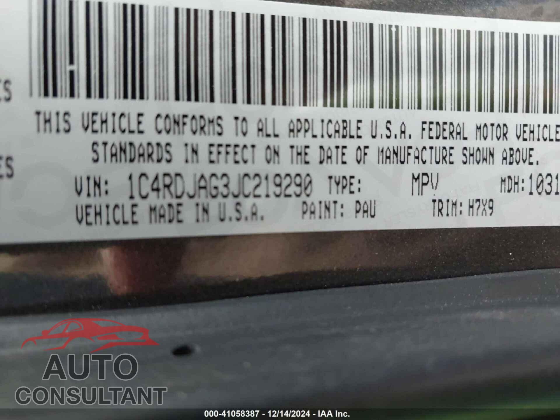 DODGE DURANGO 2018 - 1C4RDJAG3JC219290