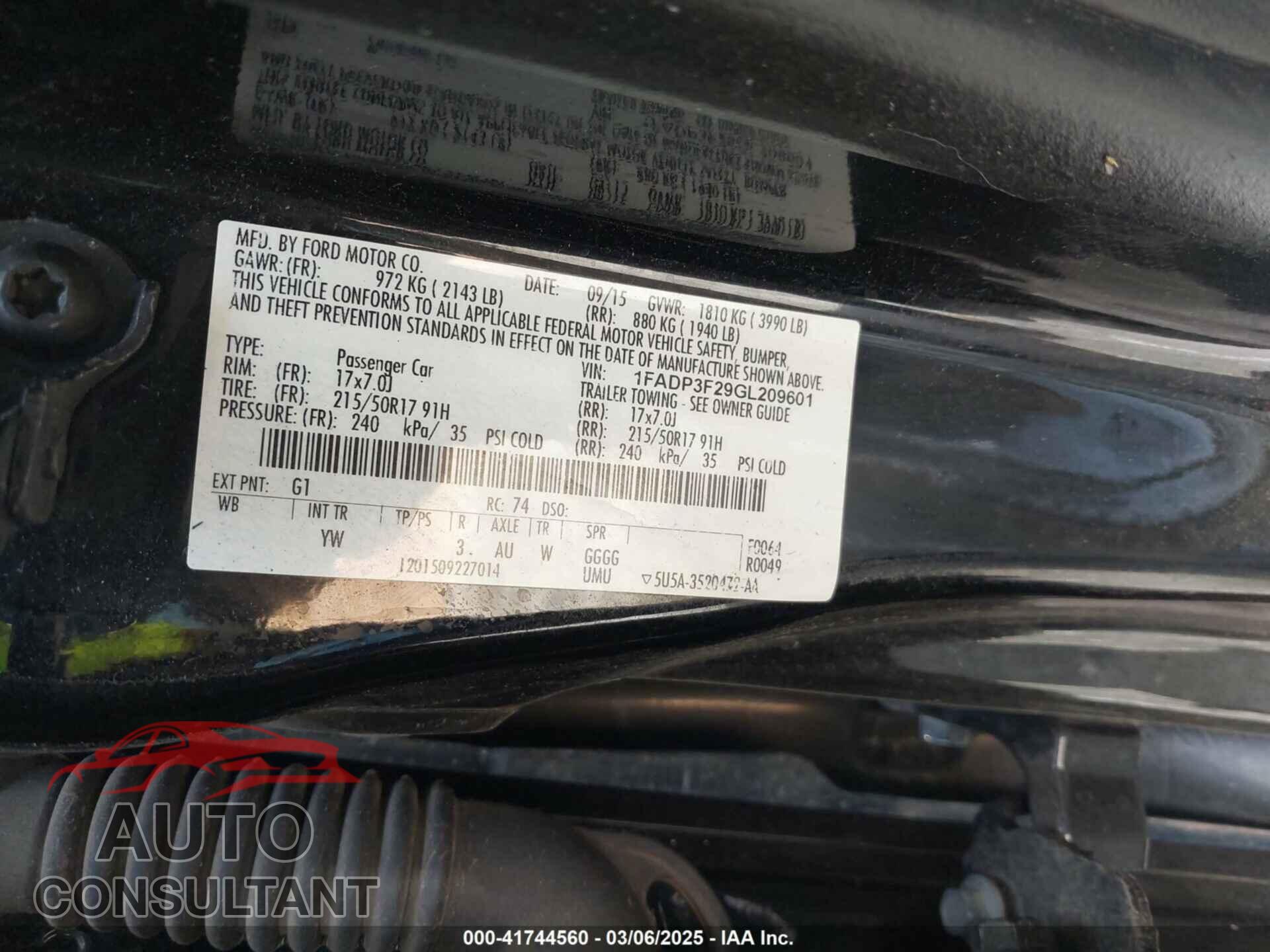 FORD FOCUS 2016 - 1FADP3F29GL209601