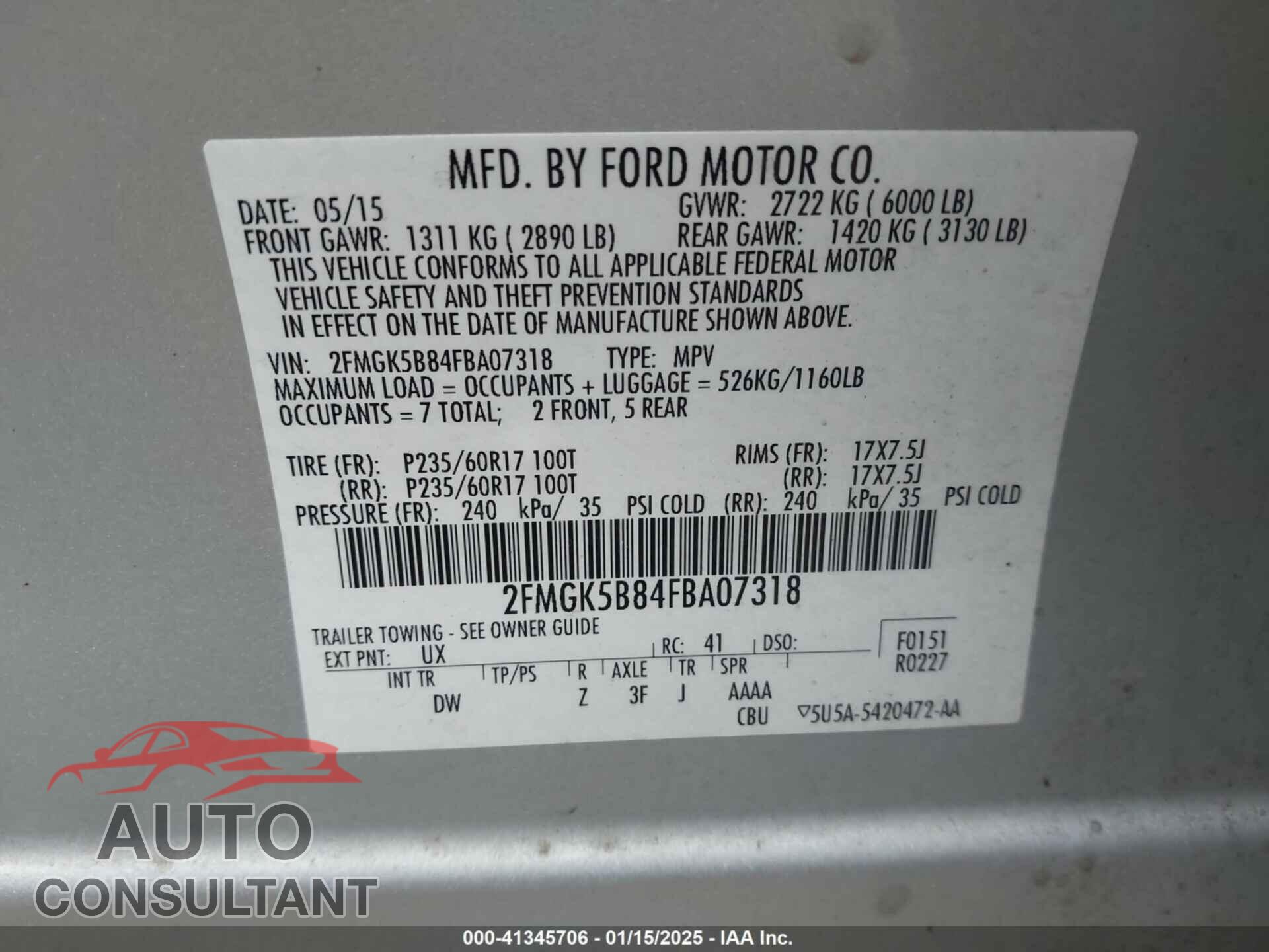 FORD FLEX 2015 - 2FMGK5B84FBA07318