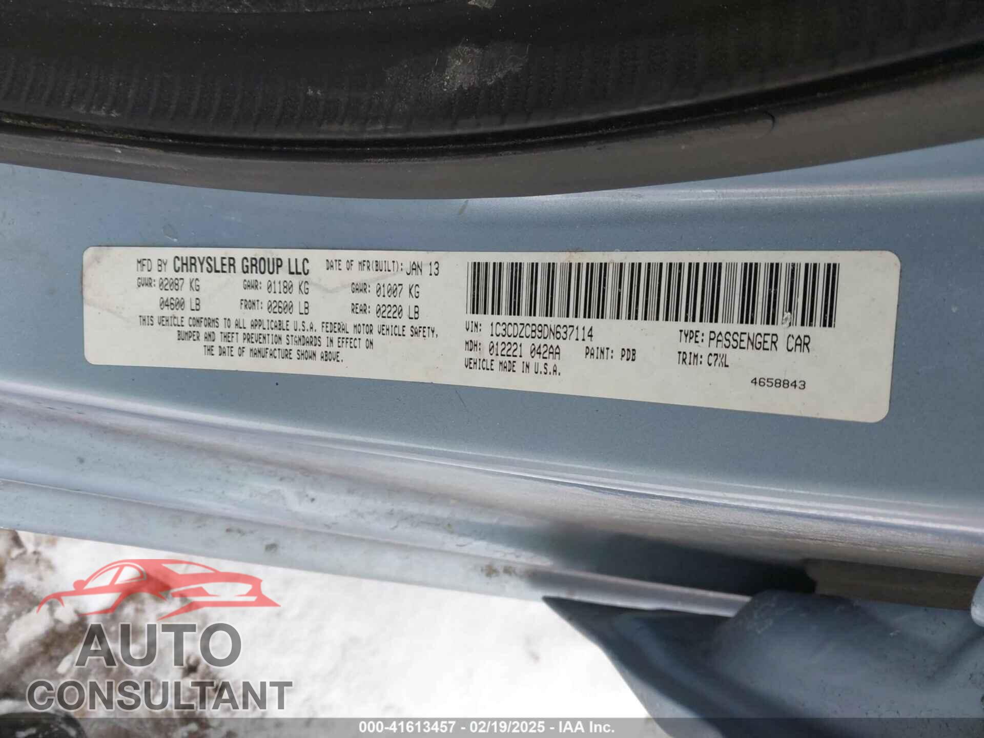 DODGE AVENGER 2013 - 1C3CDZCB9DN637114