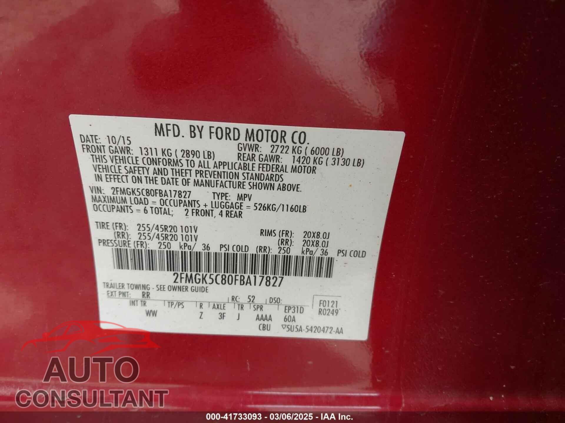 FORD FLEX 2015 - 2FMGK5C80FBA17827