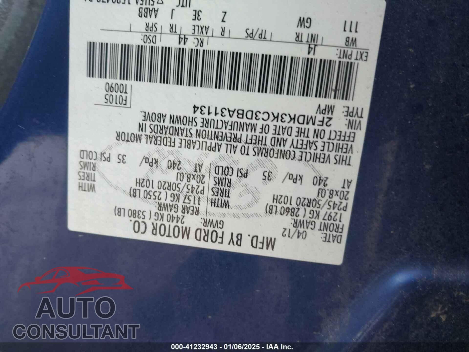 FORD EDGE 2013 - 2FMDK3KC3DBA31134