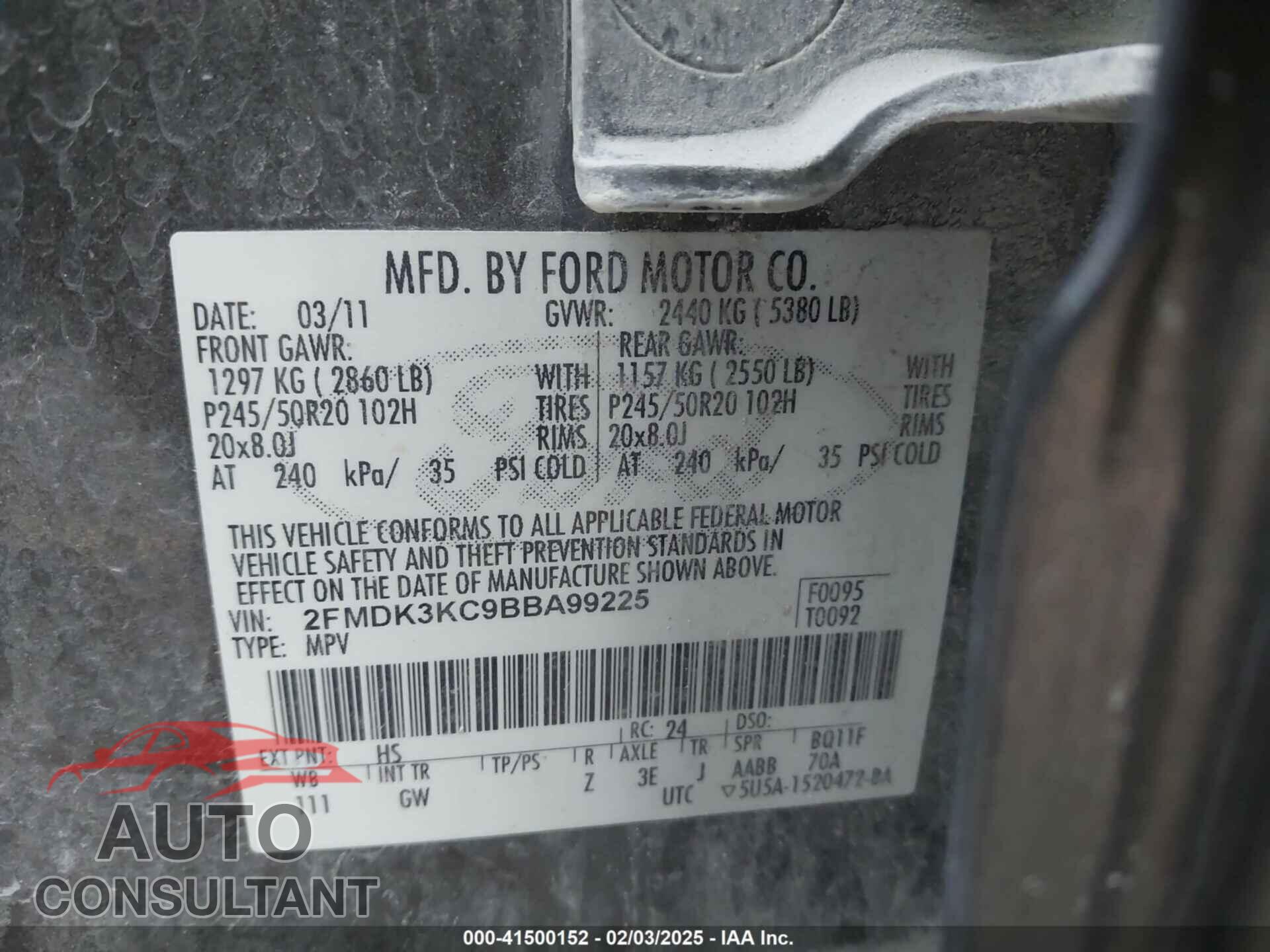 FORD EDGE 2011 - 2FMDK3KC9BBA99225