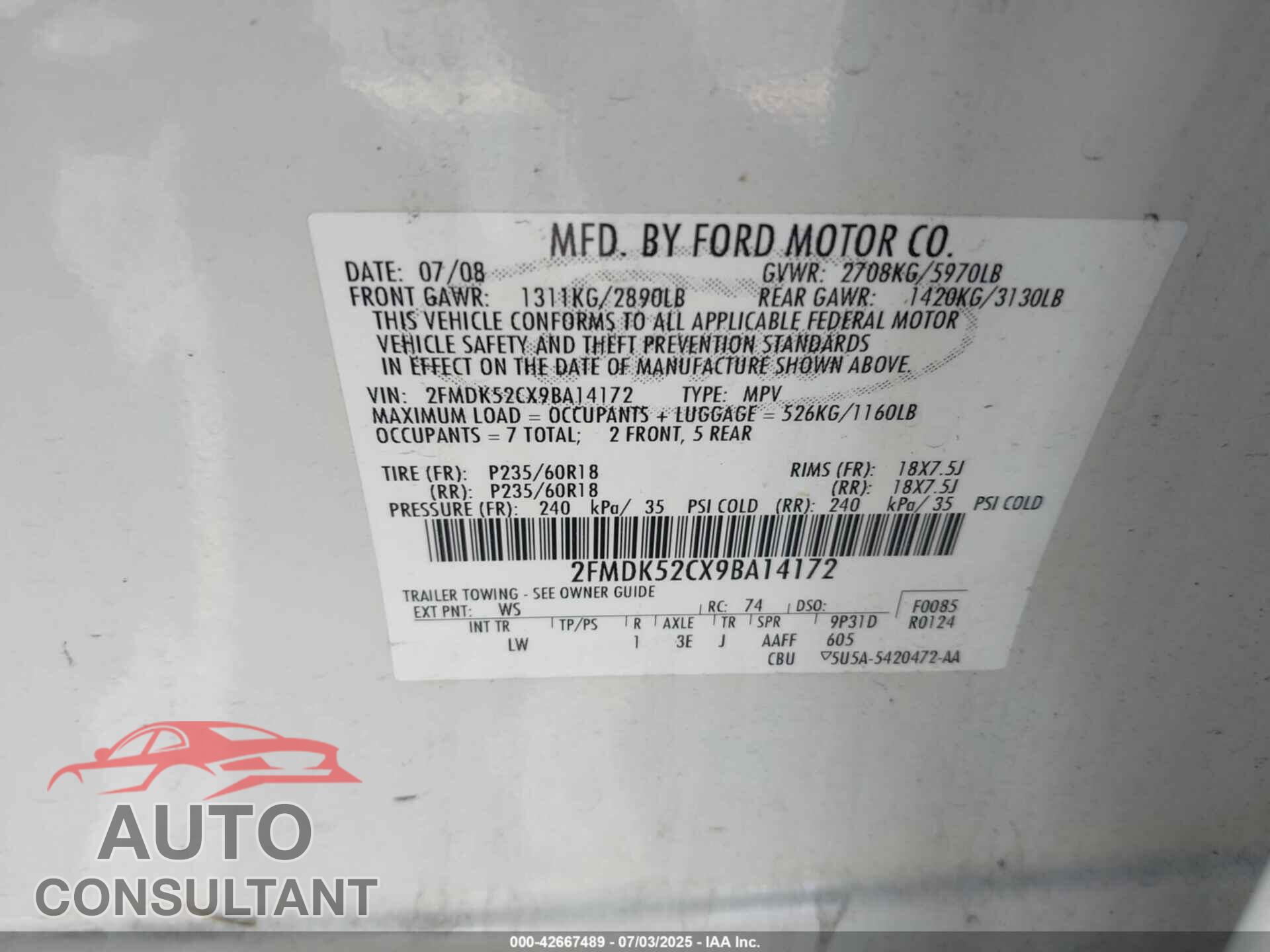 FORD FLEX 2009 - 2FMDK52CX9BA14172