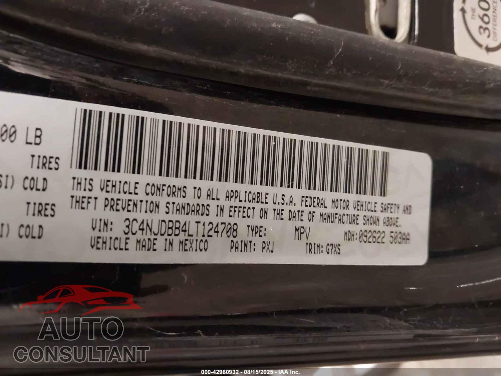 JEEP COMPASS 2020 - 3C4NJDBB4LT124708