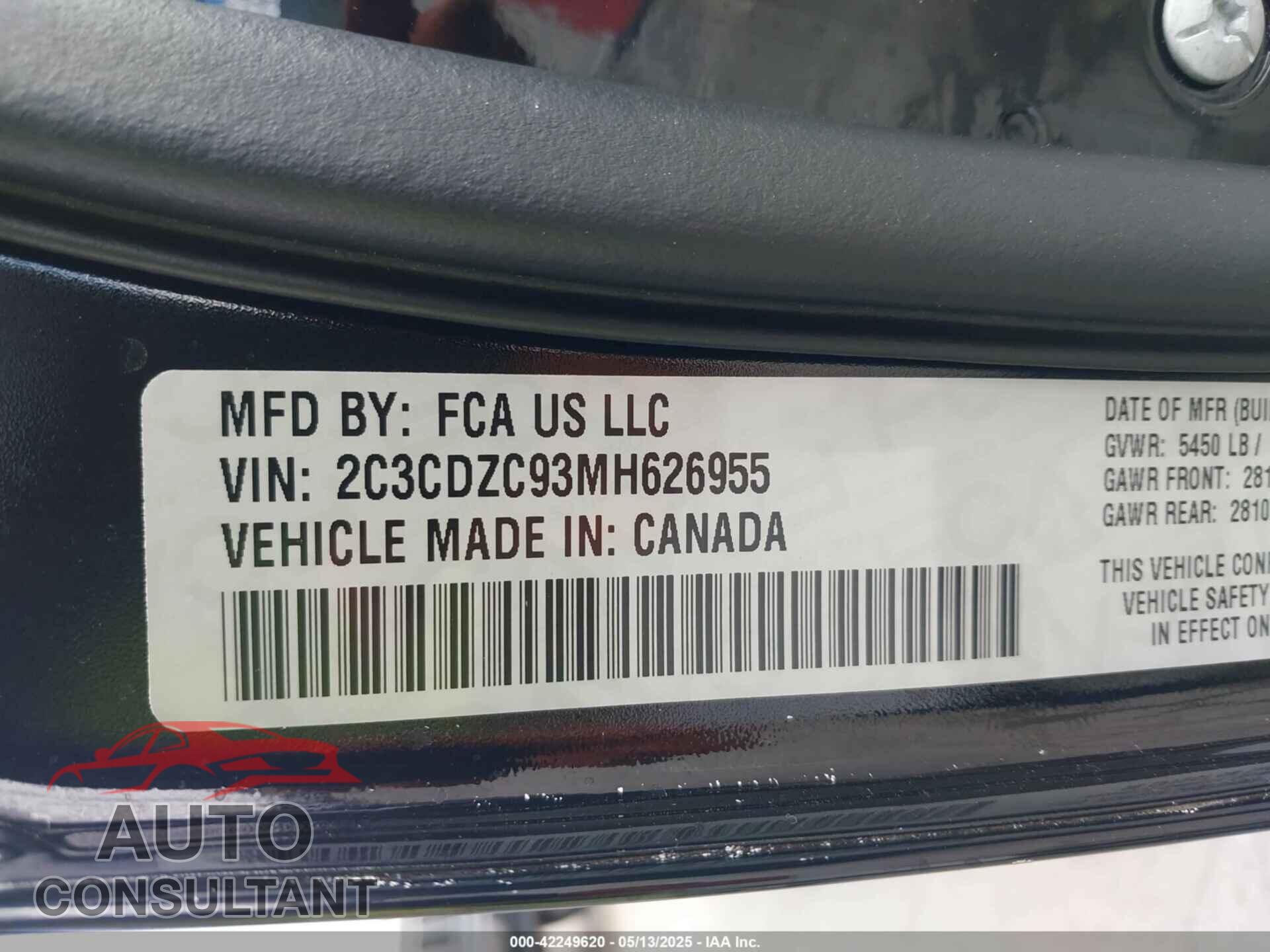 DODGE CHALLENGER 2021 - 2C3CDZC93MH626955