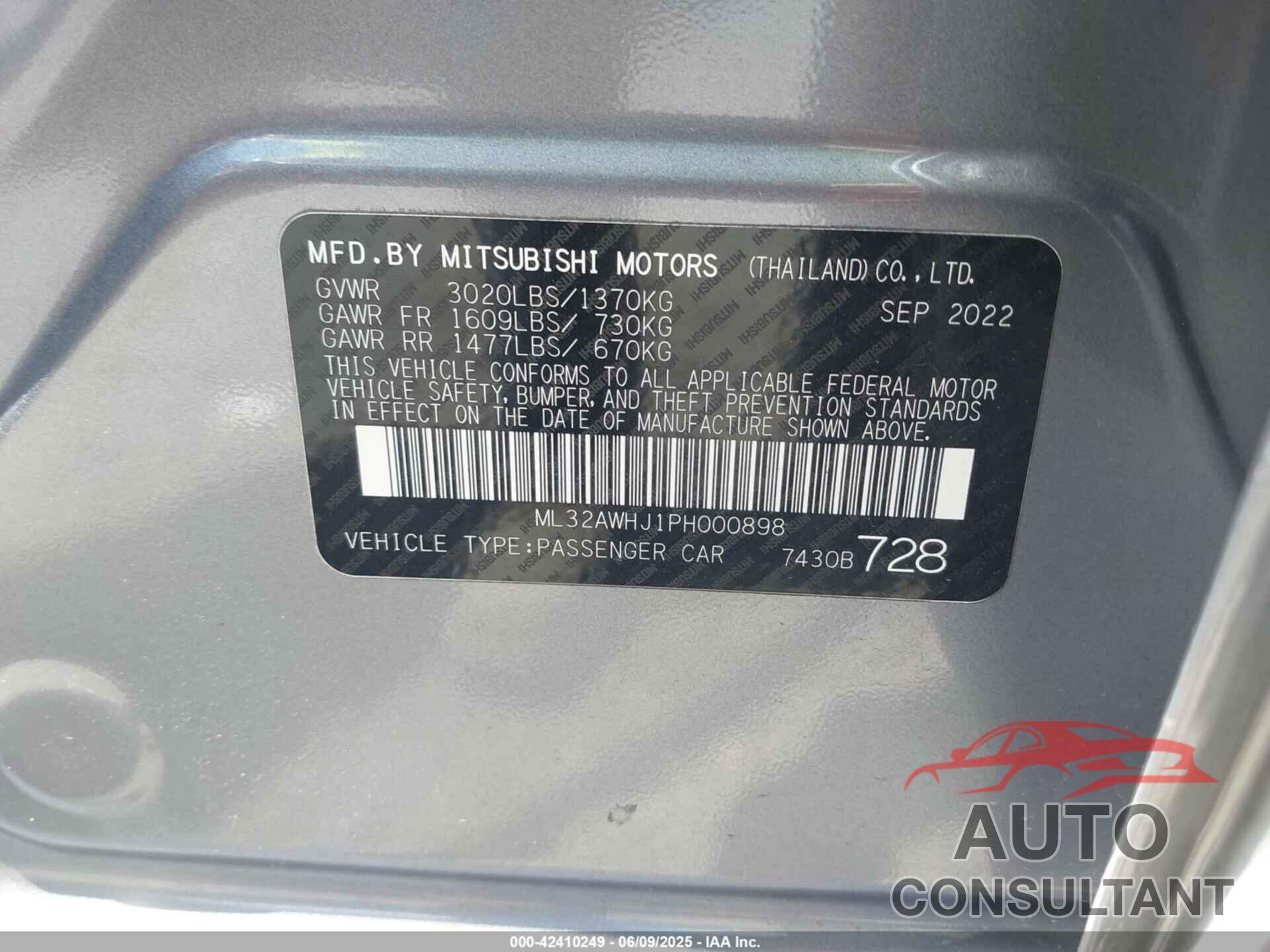 MITSUBISHI MIRAGE 2023 - ML32AWHJ1PH000898