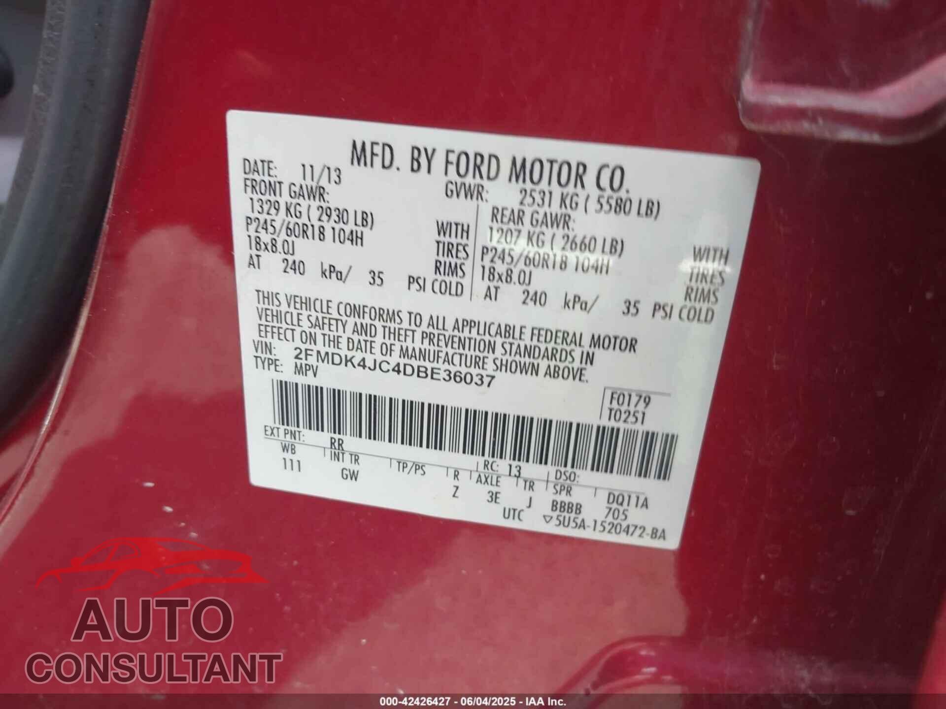 FORD EDGE 2013 - 2FMDK4JC4DBE36037