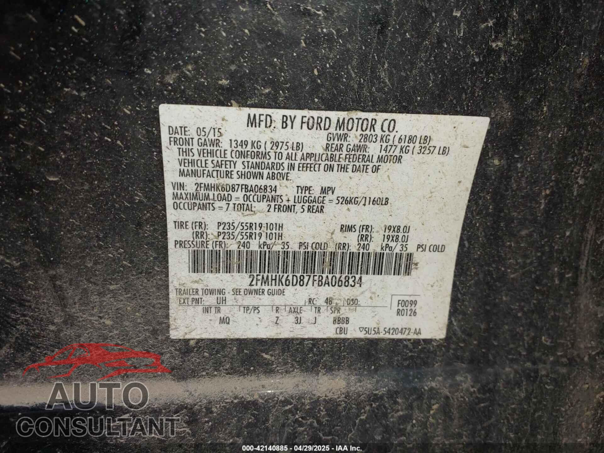 FORD FLEX 2015 - 2FMHK6D87FBA06834