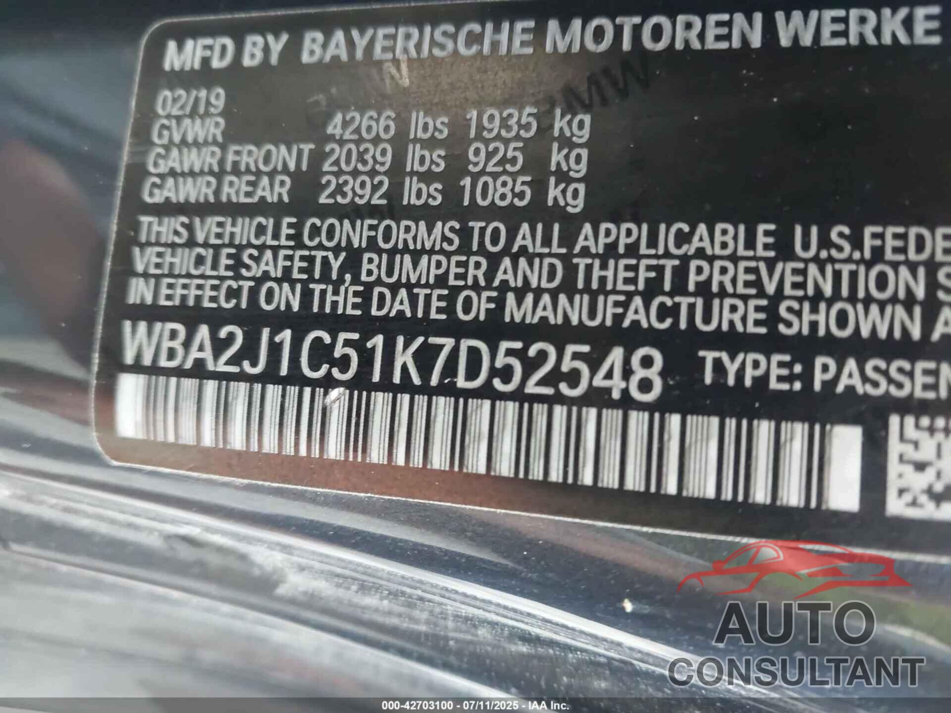 BMW 230I 2019 - WBA2J1C51K7D52548