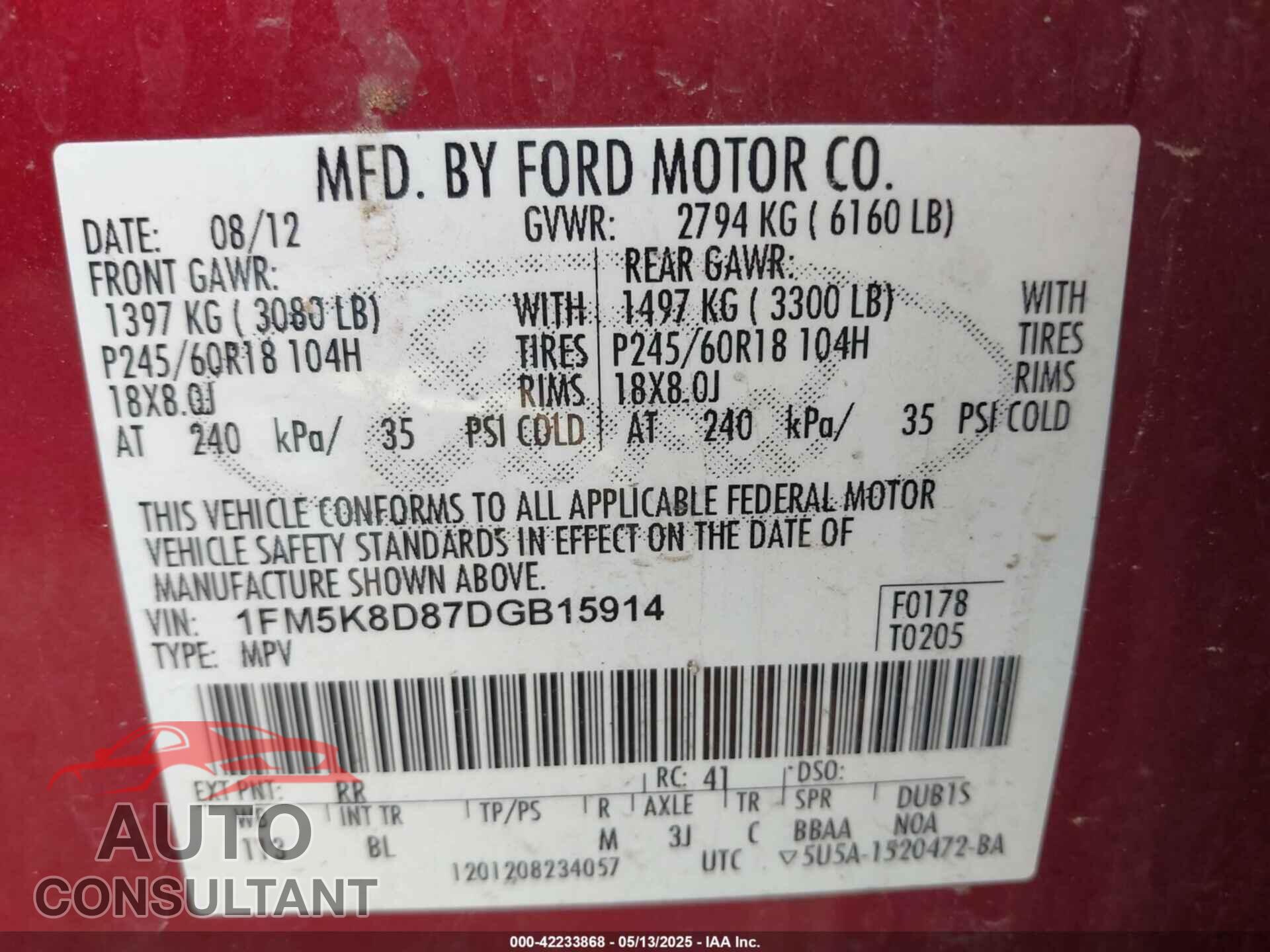 FORD EXPLORER 2013 - 1FM5K8D87DGB15914