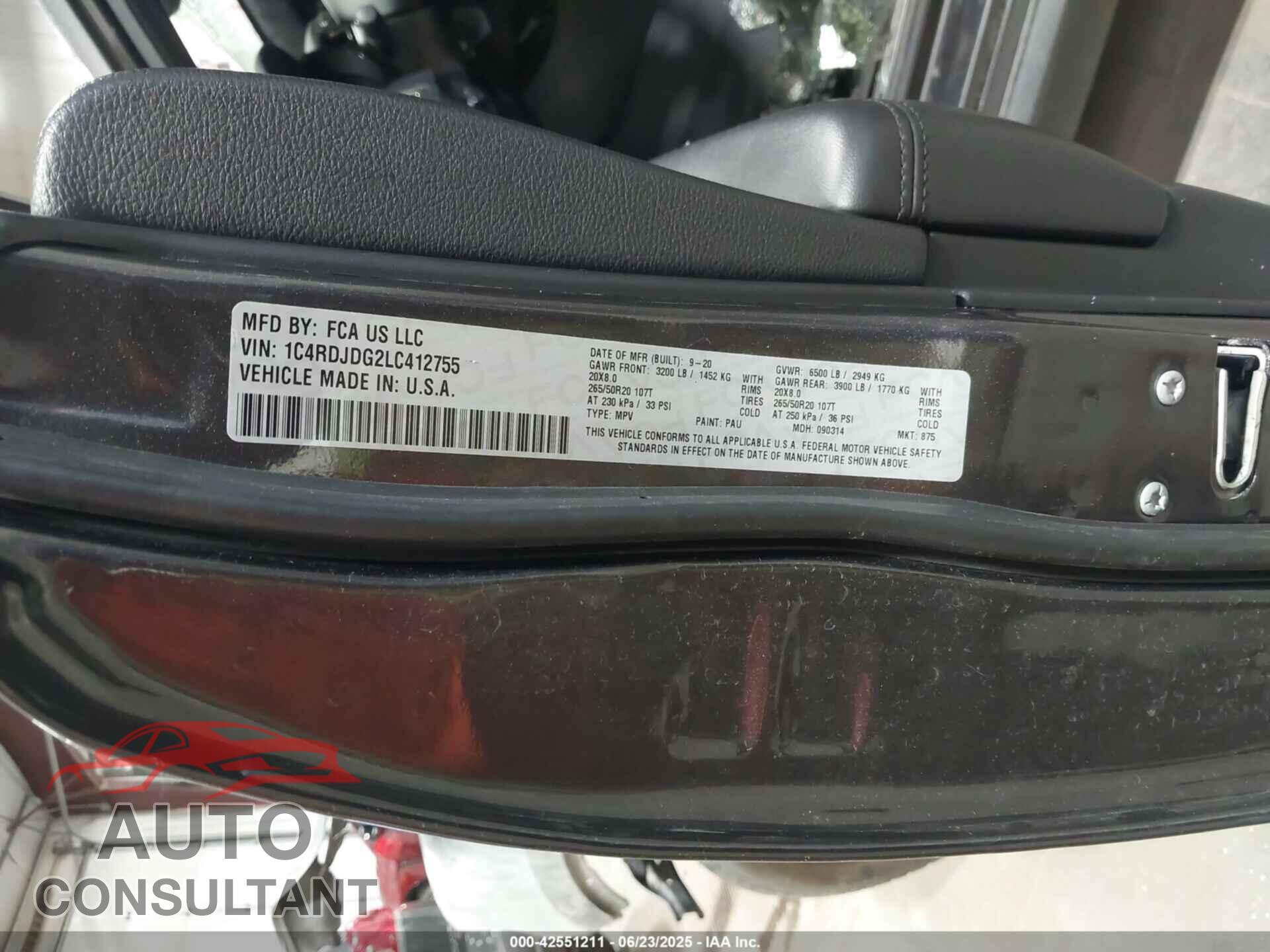 DODGE DURANGO 2020 - 1C4RDJDG2LC412755