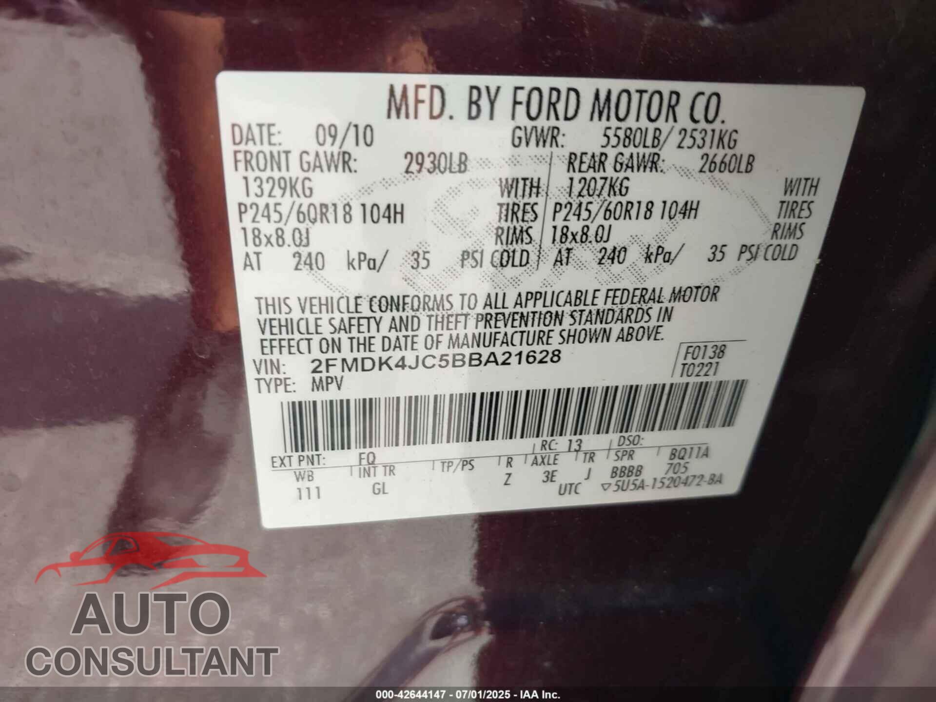 FORD EDGE 2011 - 2FMDK4JC5BBA21628