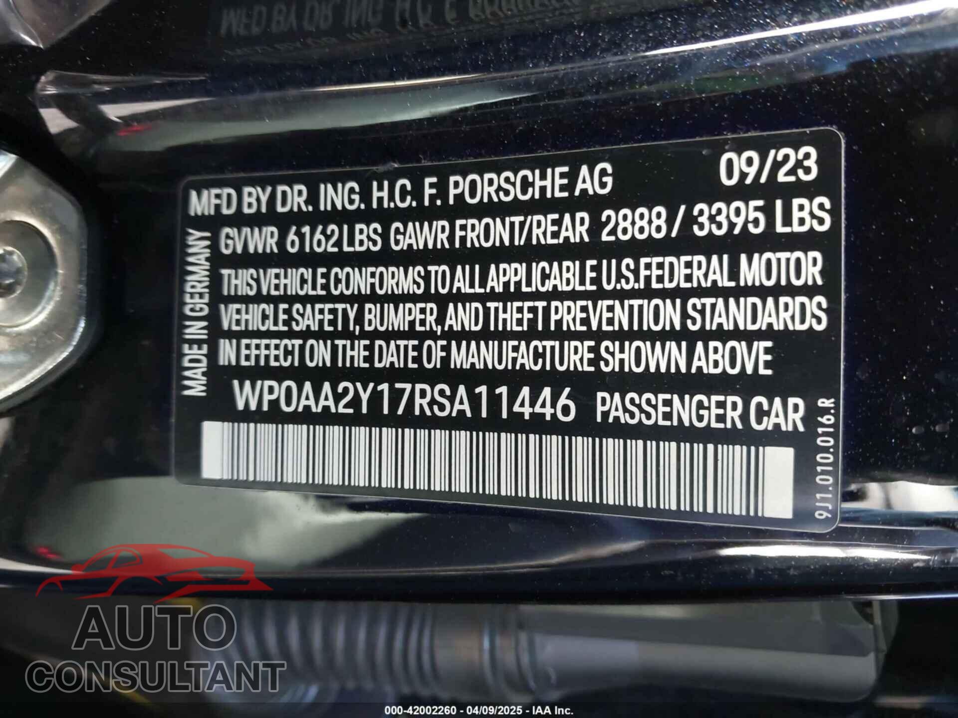 PORSCHE TAYCAN 2024 - WP0AA2Y17RSA11446